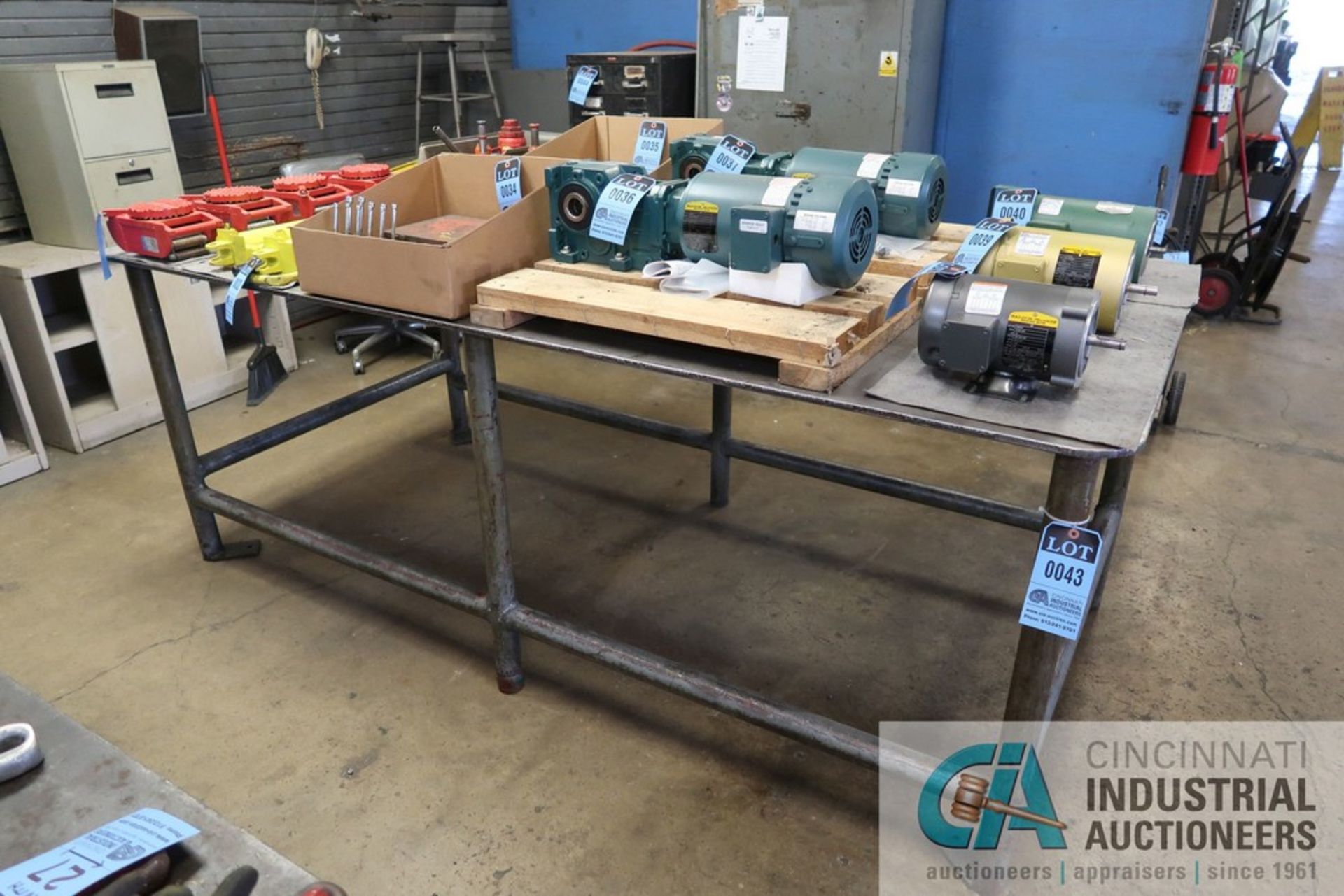 48" X 96" X 36-1/2" HIGH X 3/8" THICK STEEL TOP PLATE SIX POST WELDED STEEL WORK BENCH **DELAYED - Image 2 of 2