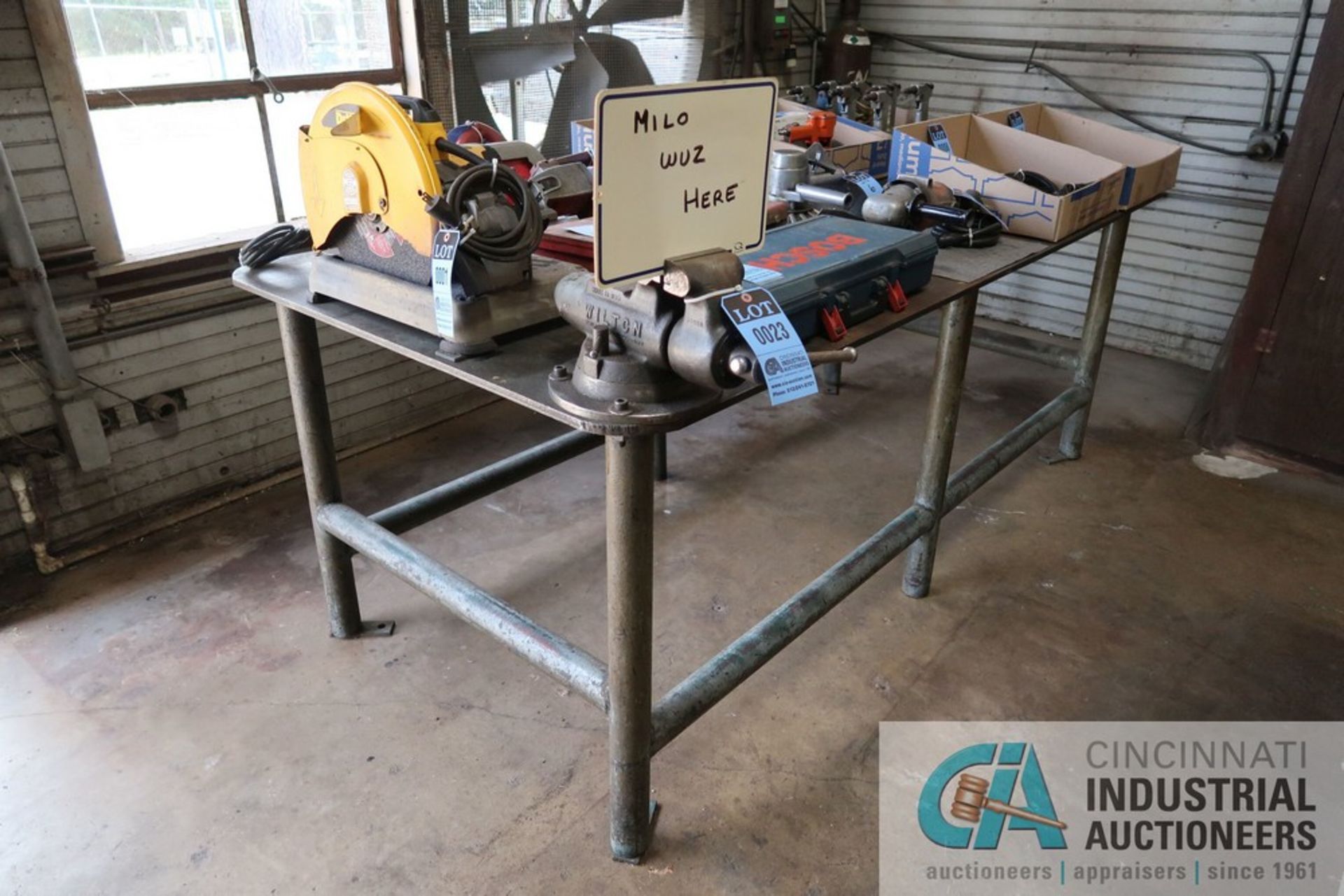 48" X 96" X 37" OVERALL HEIGHT AND 1/2" THICK STEEL TOP PLATE SIX POST WELDER STEEL TABLE WITH 4"