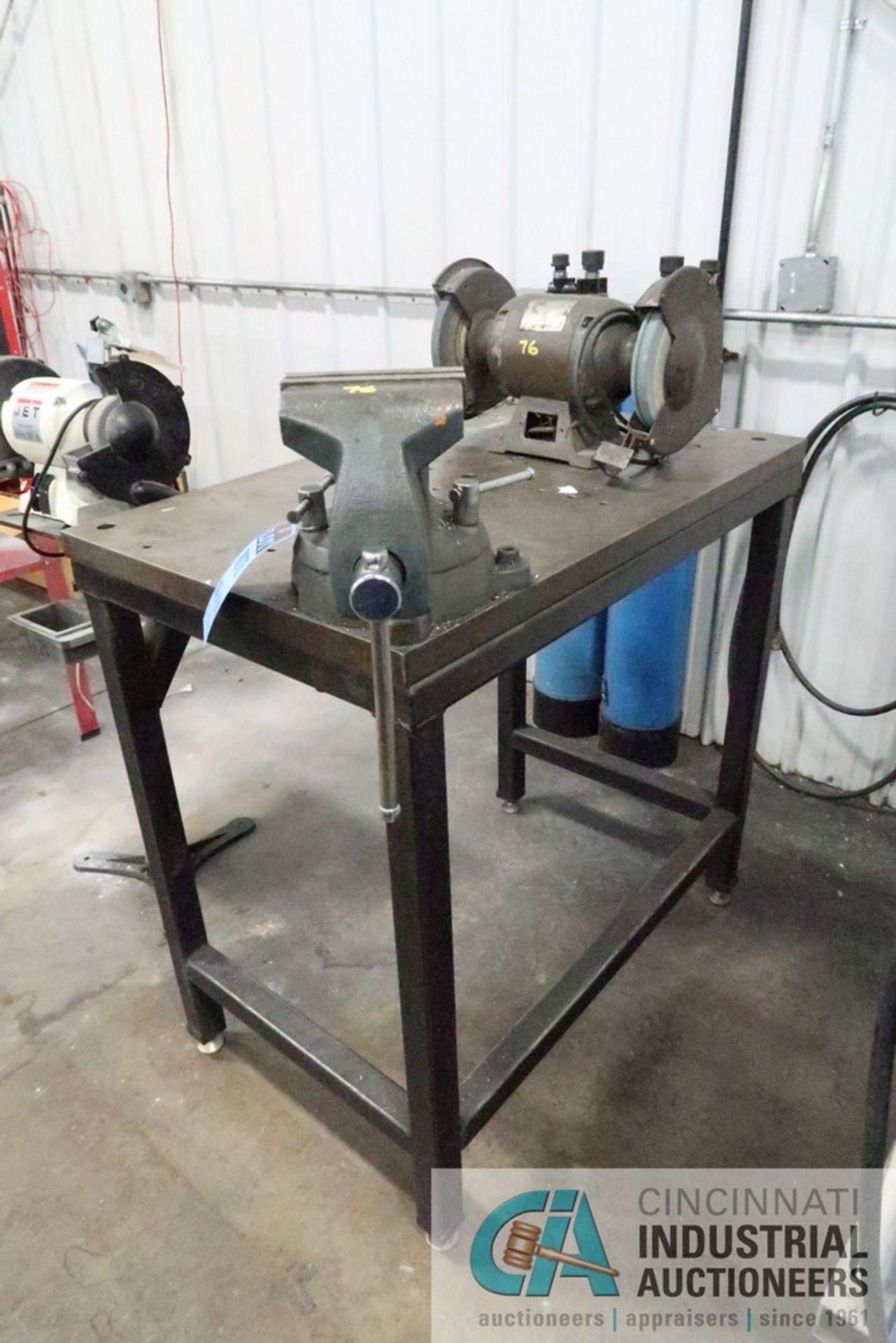 (LOT) 24" X 39" X 1-1/4" STEEL TABLE WITH 6" VISE AND 1/2 HP DE GRINDER - Image 2 of 4