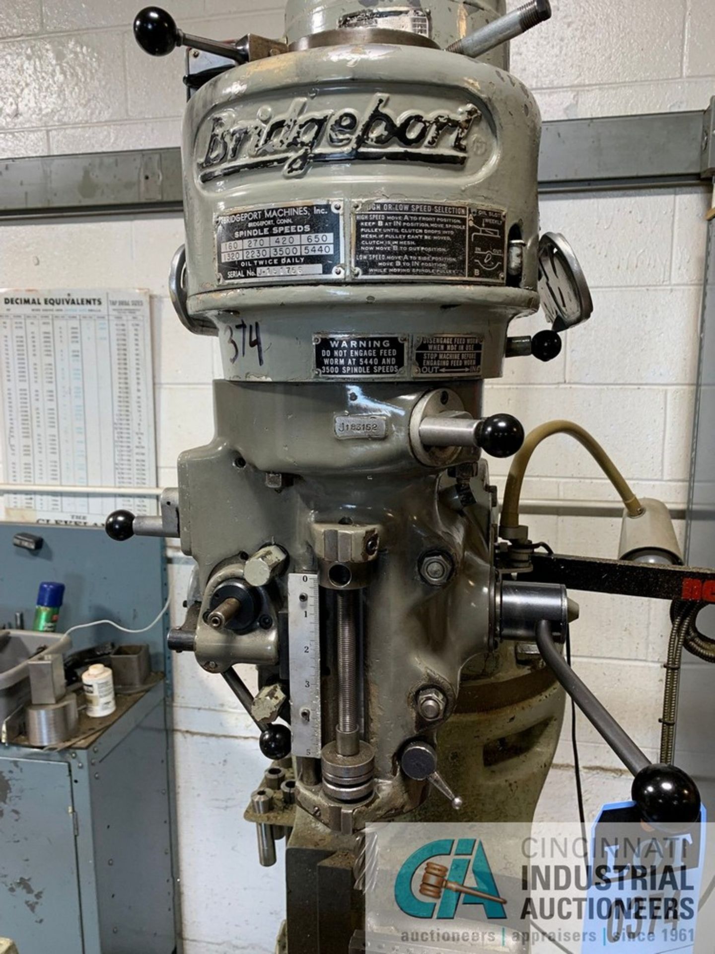 1-HP BRIDGEPORT VERTICAL MILL; S/N BR28329, W/ PTF, 160 - 5,440 RPM SPINDLE - Image 4 of 6