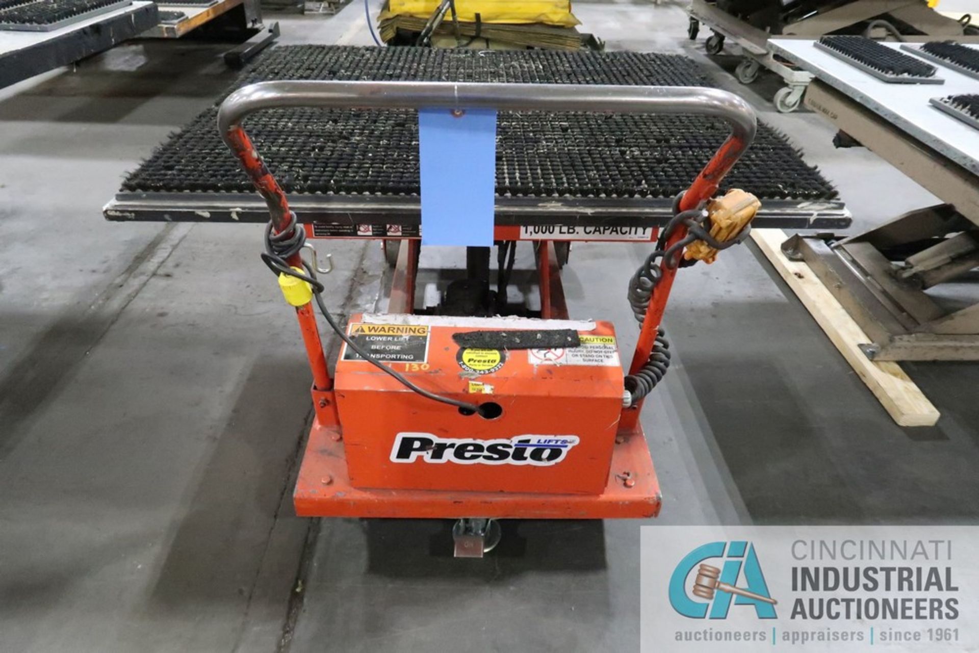 1,000 LB. PRESTO PORTABLE ELECTRIC / HYDRUALIC SCISSOR LIFT TABLE WITH 48' X 51" MOUNTED BRUSH - Image 3 of 3