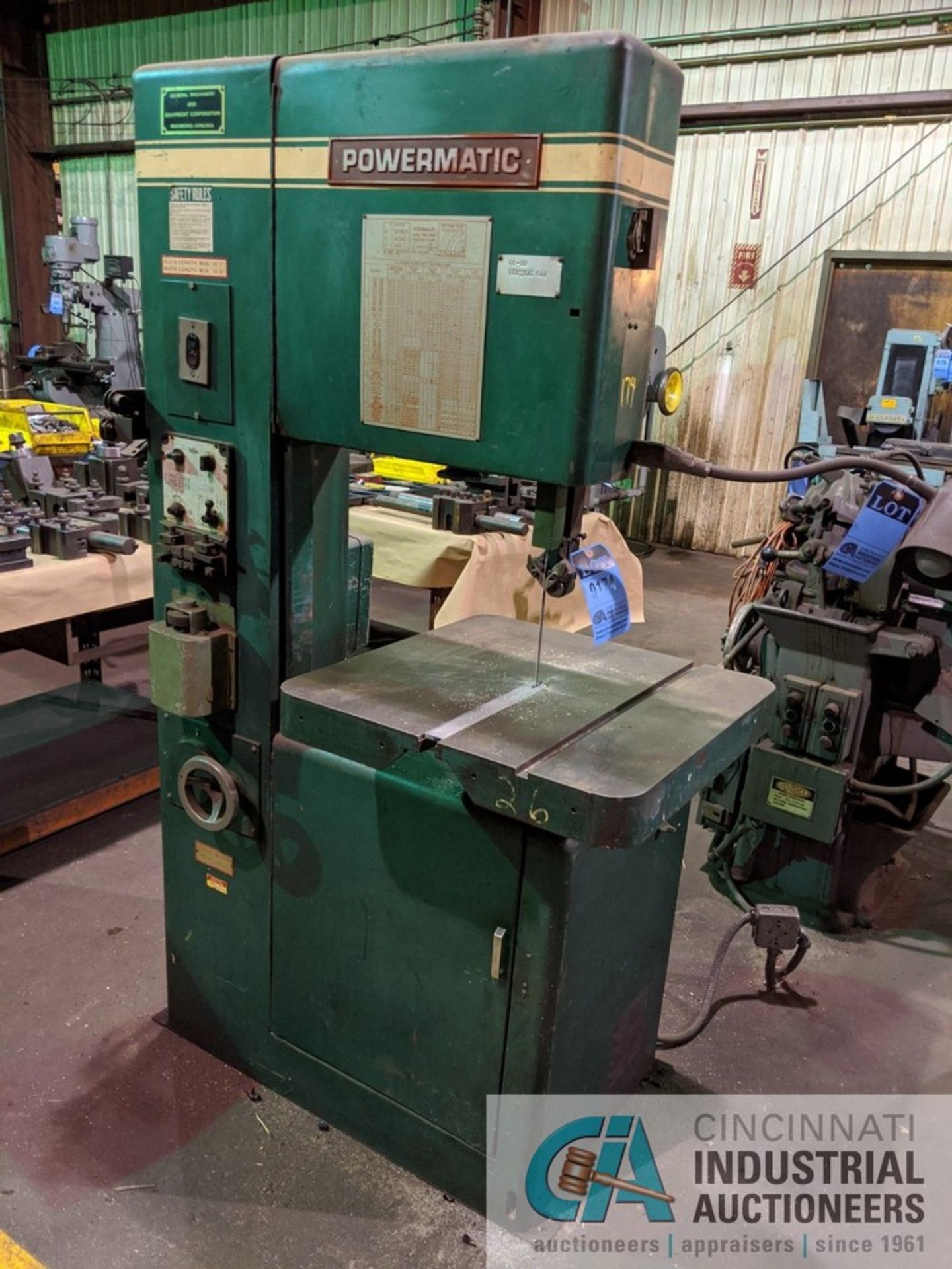 20" POWERMATIC VERTICAL BAND SAW; 24" X 24" TABLE, BLADE WELDER **Loading Fee Due the "ERRA"