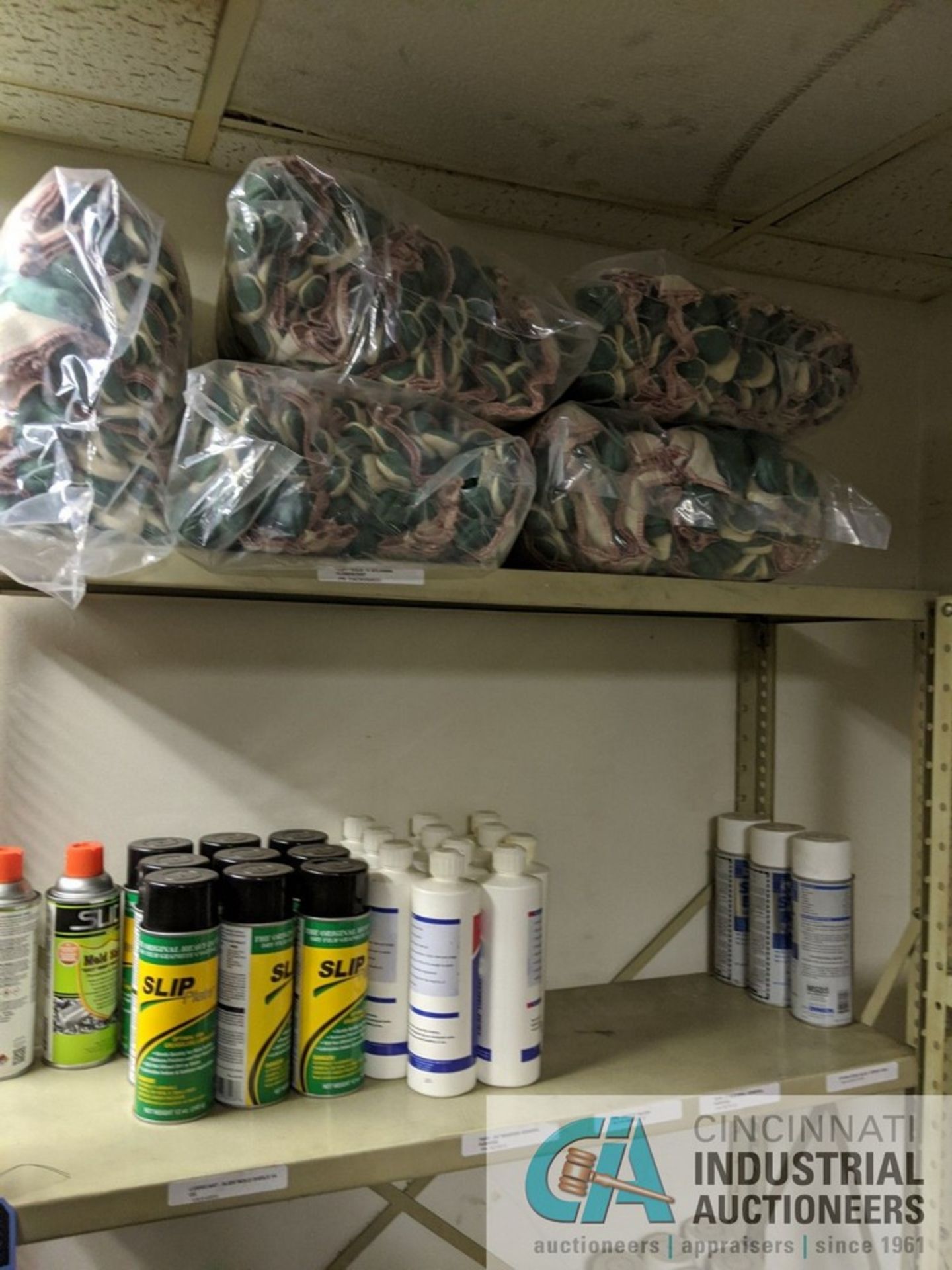 SECTIONS OF SHELVING W/ CONTENTS; GLOVES, DEGREASER, CHAIN LUBRICANT, BRAKE CLEANER, HARDWARE & - Image 3 of 7