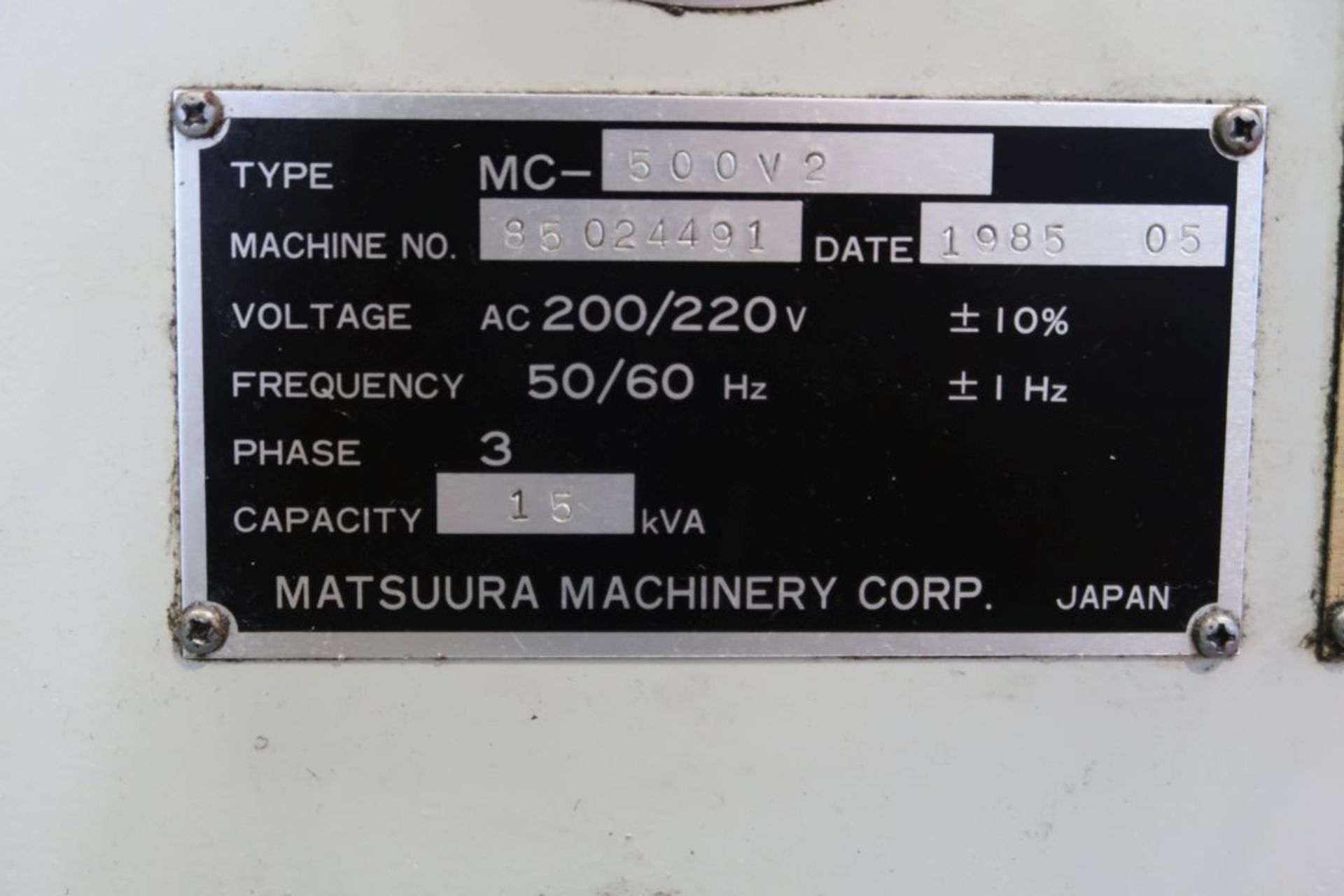 MATSUURA MOD: MC-500V2 (1985) VERTICAL MACHINIG CENTER, 15''X 34'' TABLE, ATC 20 POSITIONS, MATSUURA - Image 8 of 9