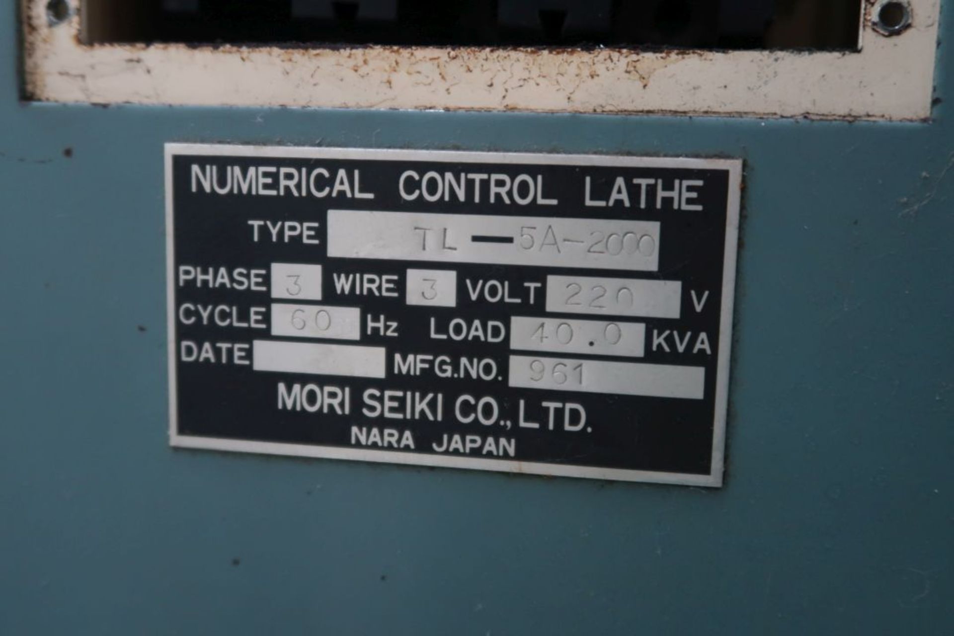 MORI SEIKI NUMERICAL CONTROL TURNING CENTER, MOD: TL-5A-2000 (1981), FANUC SYSTEM 6T CONTROL, - Image 11 of 11