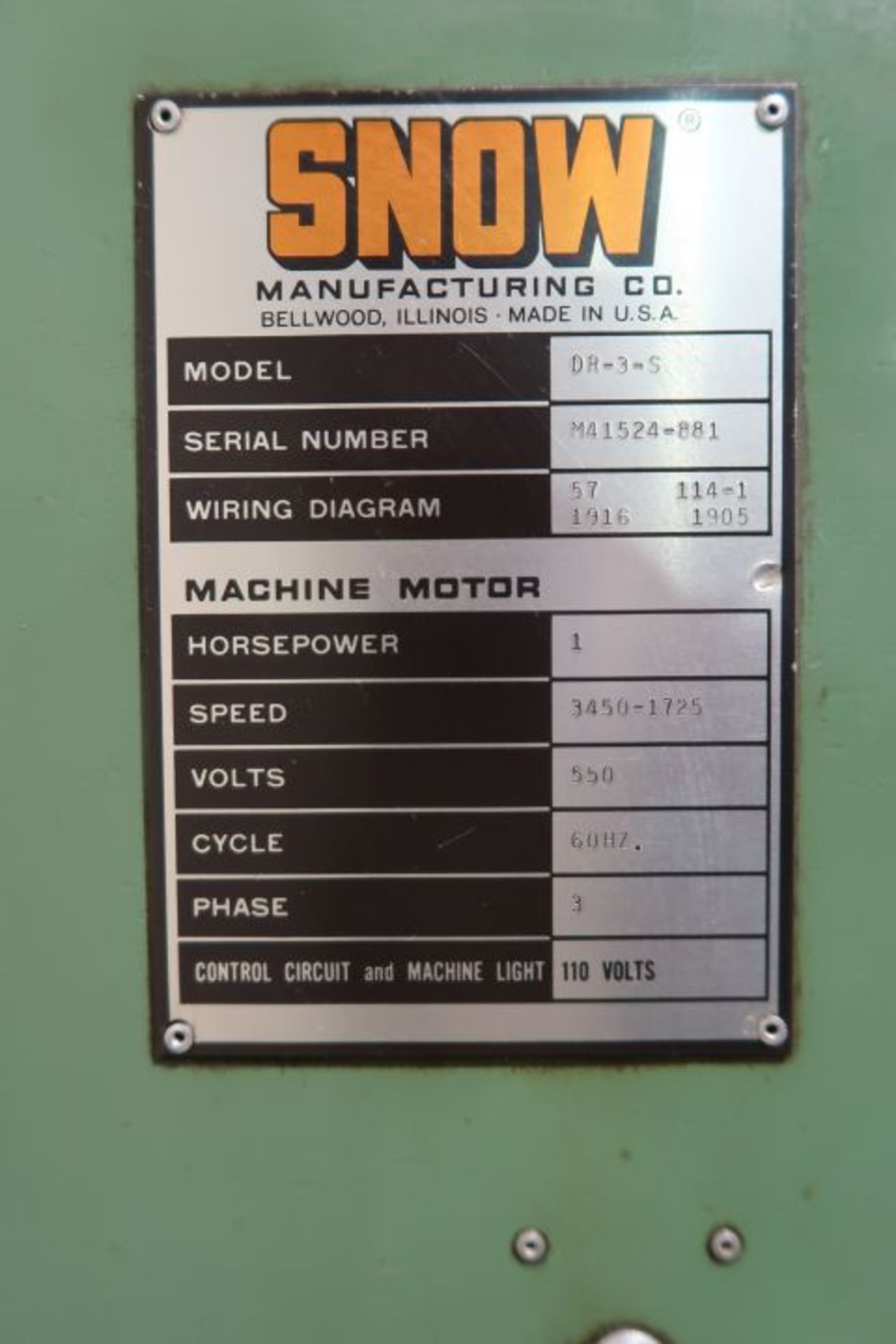 SNOW DRILLING & TAPPING MACHINE MOD: DR 3-S, SN: M41524-881, W/SNOW TAPPING HEAD, JARVIS MULTI - Image 2 of 5