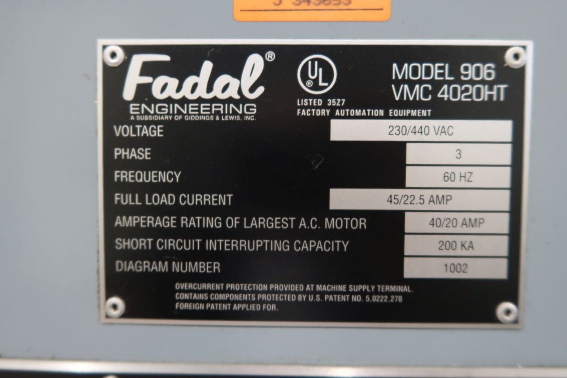 FADAL VMC-4020HT VERTICAL MACHINING CENTER (1996) MOD 906-1, DC SERVO, SN: 9612844, FADAL CNC 88HS - Image 7 of 8