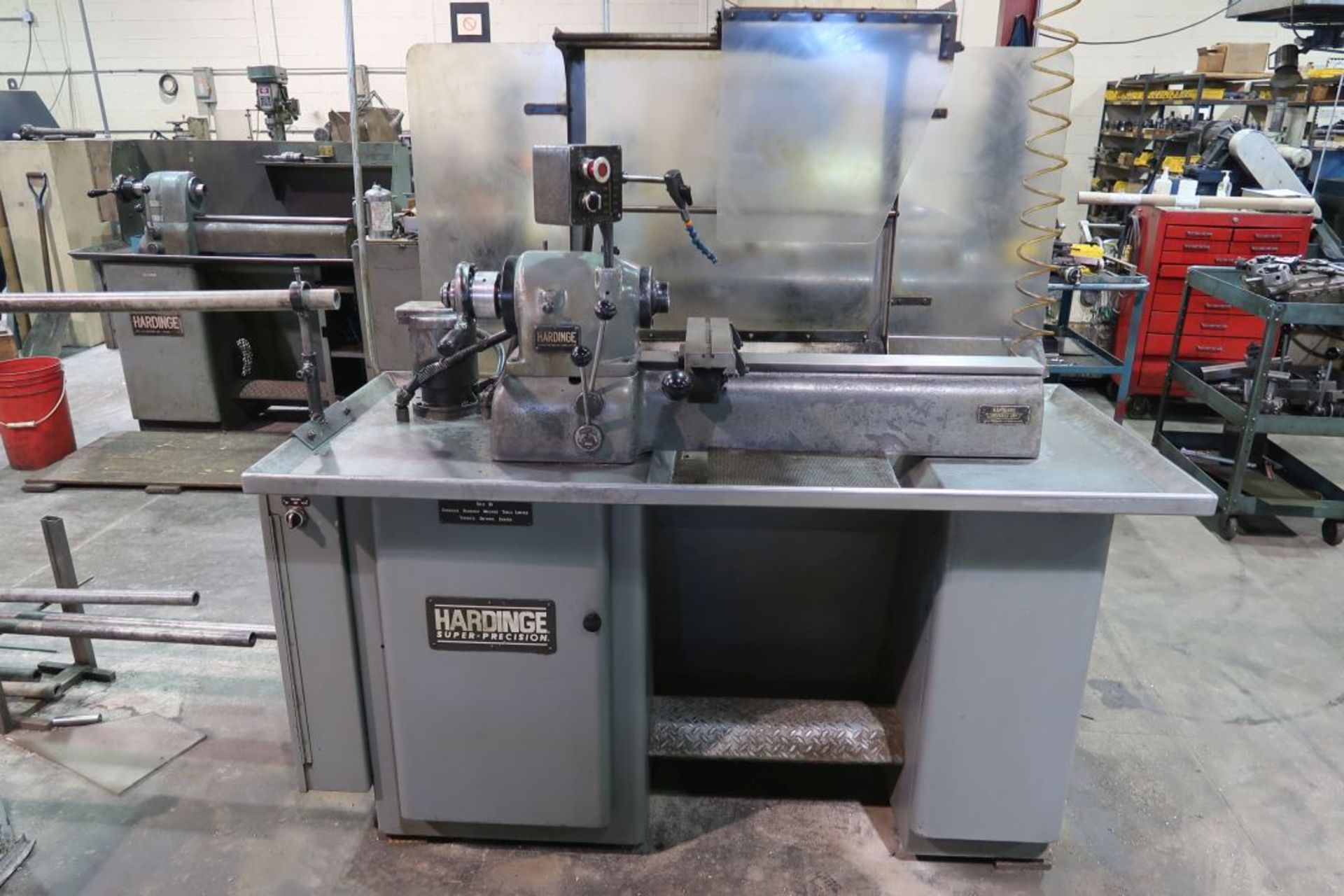 HARDINGE DV-59/DSM-59 SECOND OPERATION LATHE, W/BAR FEED, SN: DV-59-18620, 550 VOLTS 3 PHASES