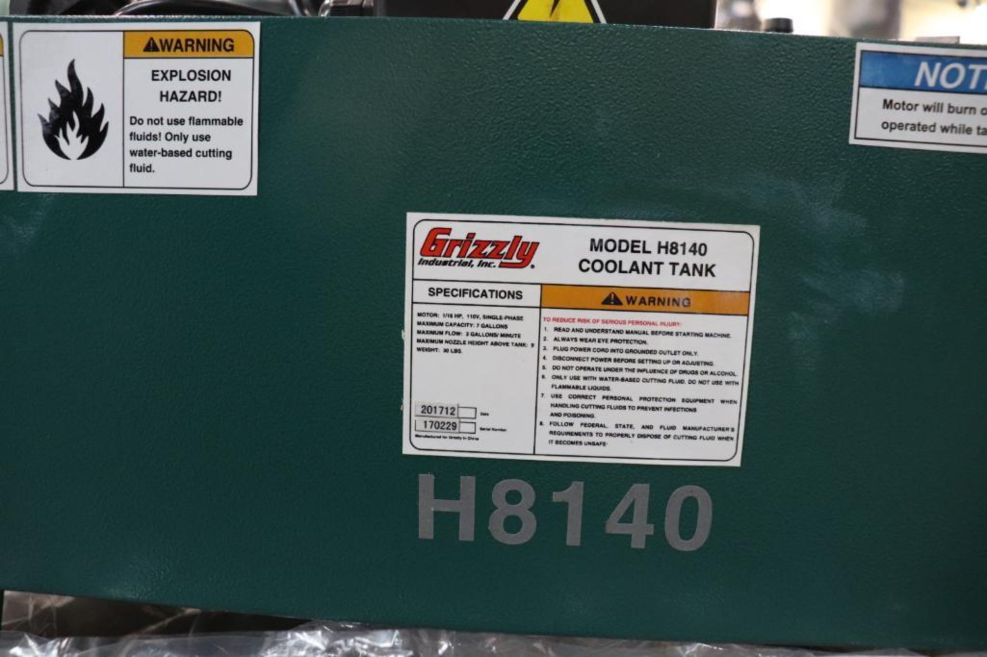 Grizzly H8140 coolant tank, 110V - Image 5 of 6