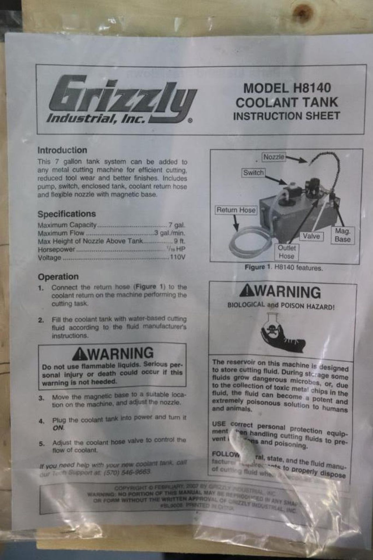 Grizzly H8140 coolant tank, 110V - Image 6 of 6