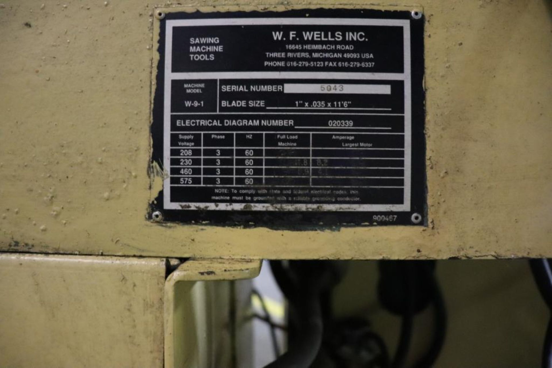 Wells model W-9-1 horizontal band saw 230v/3ph - Image 6 of 6