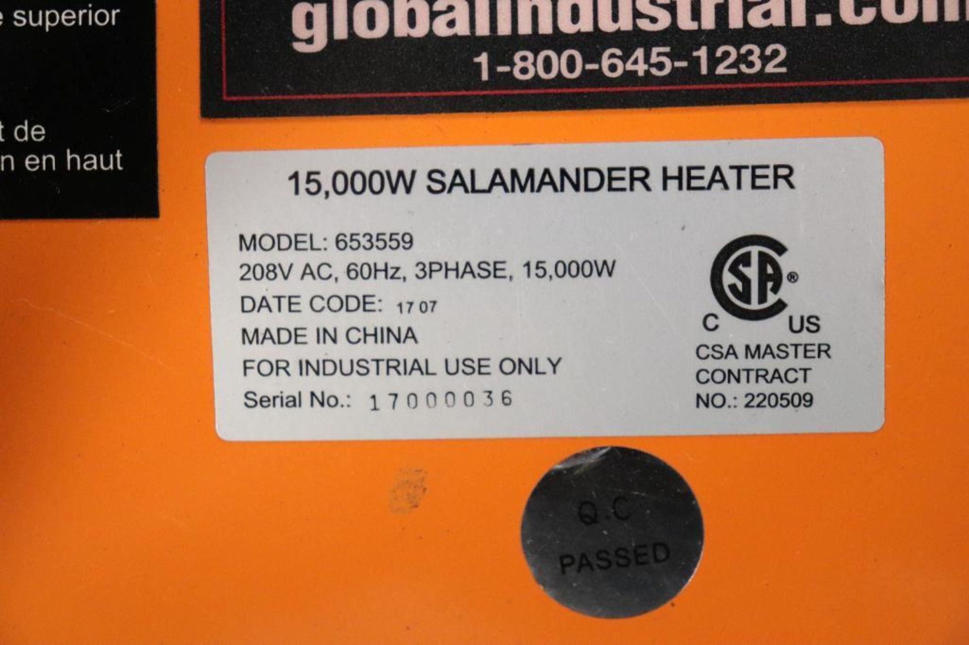 15000w 3ph Salamander heater Model 653559 - Image 6 of 7