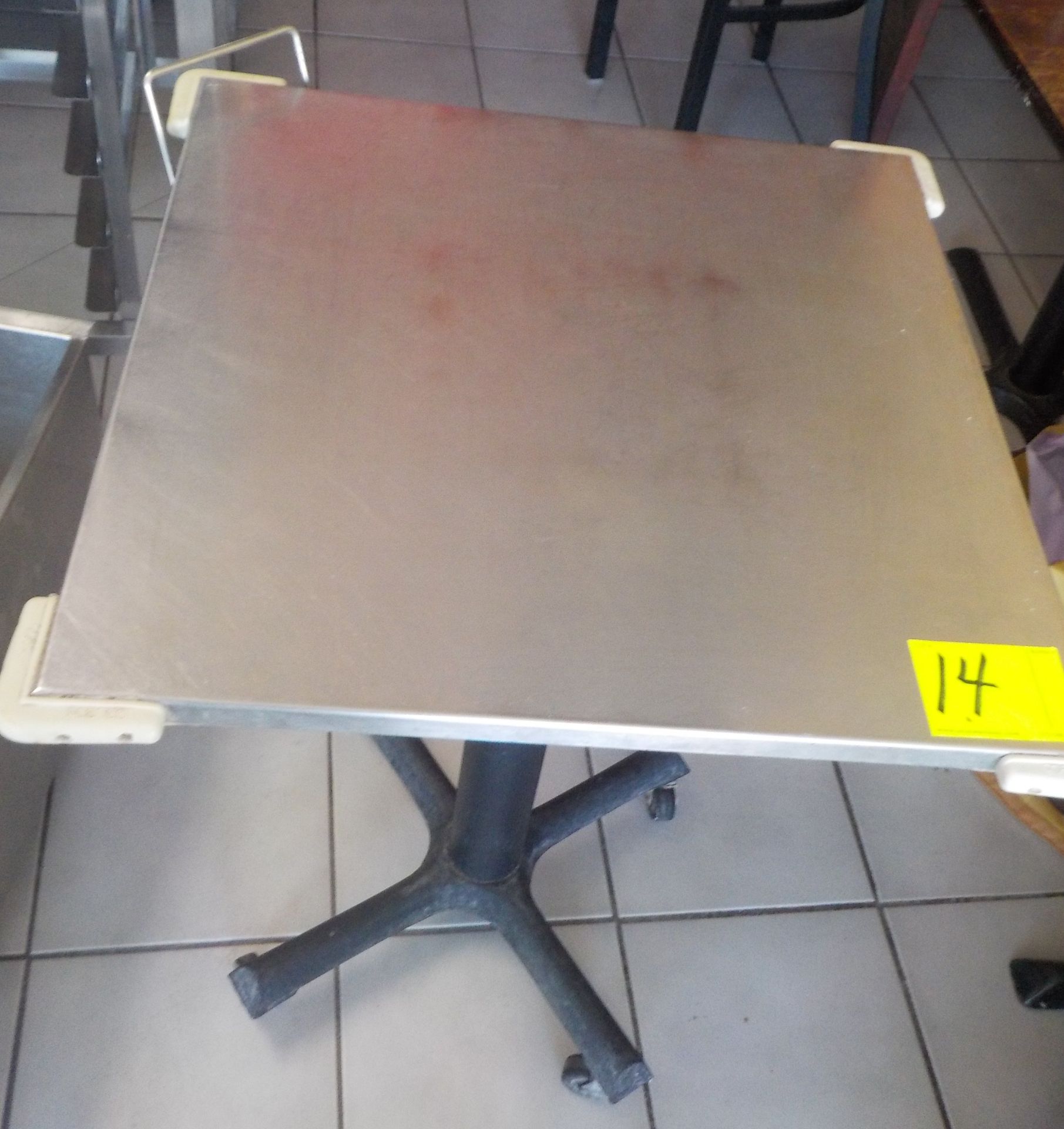 Stainless Steel Table 30” x 30”, Pedestal Base, Mobile