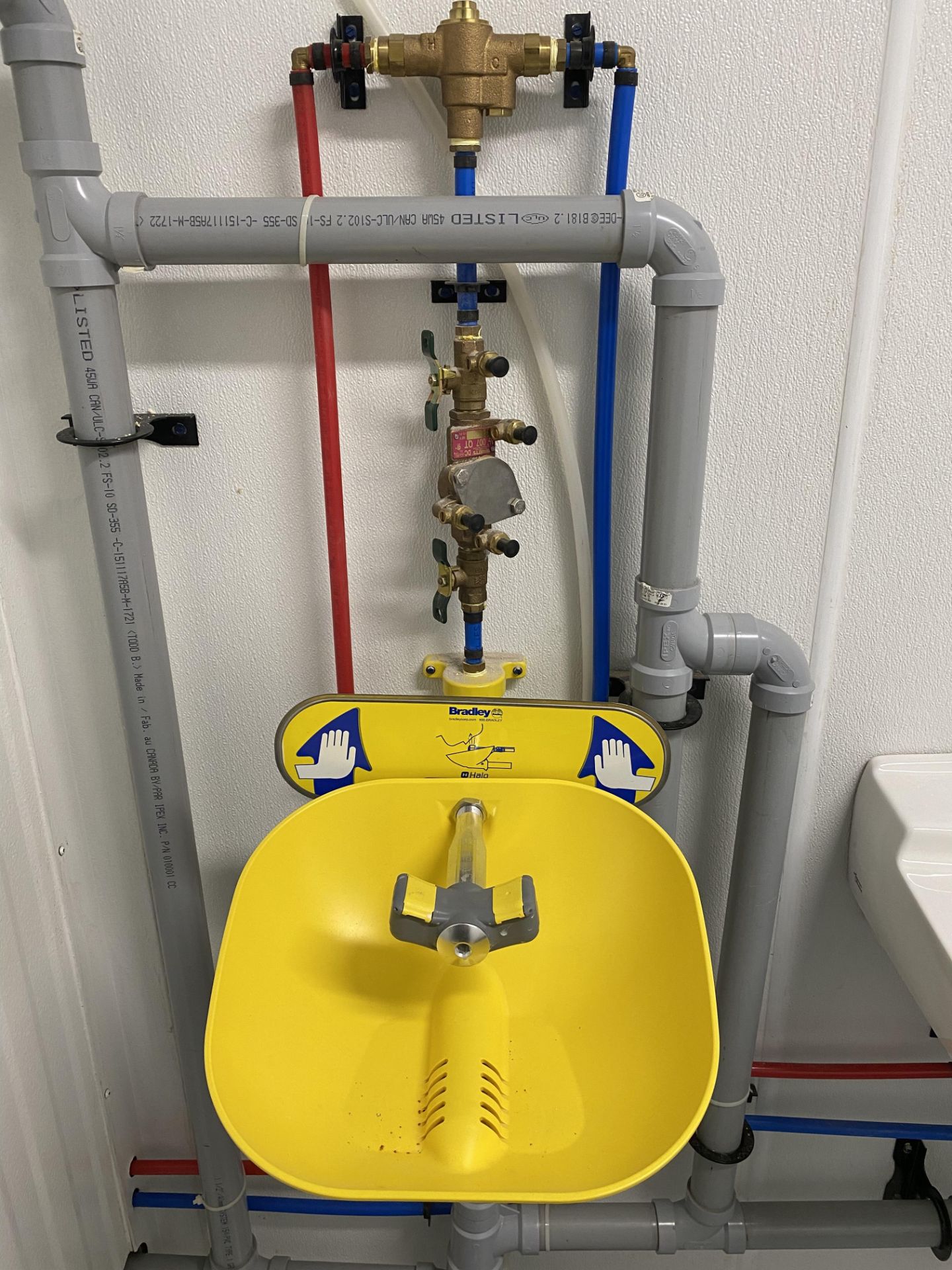 EYE WASH STATION WITH BACK FLOW PREVENTER AND MIXER VALVE
