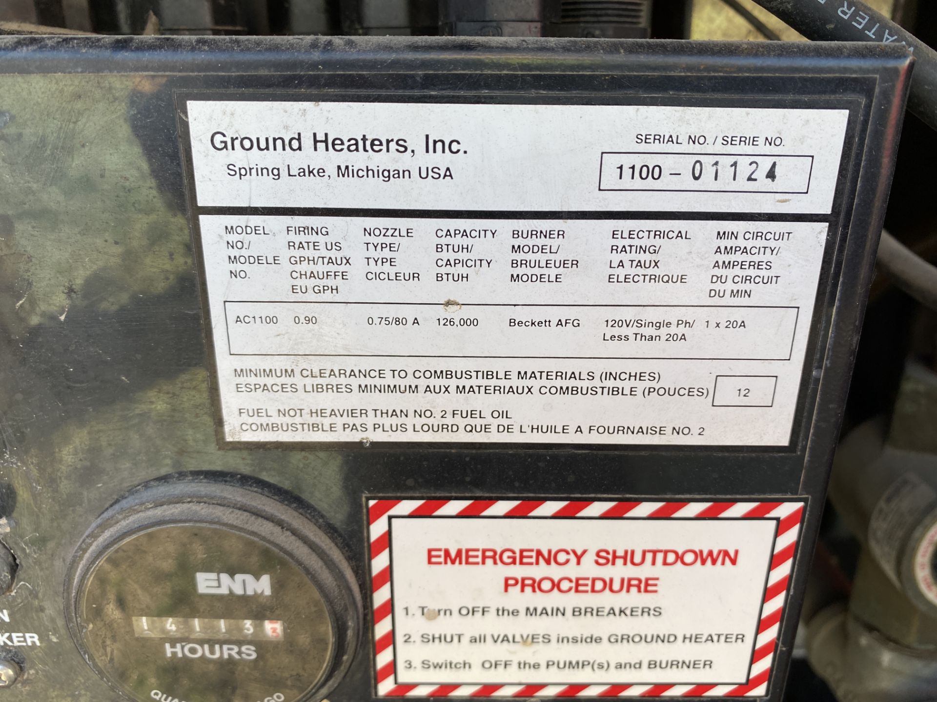 Ground Heater model AC1100, SN 1100-01124, 126,000 BTU, 14113 hours on meter, Yanmar diesel - Image 3 of 10