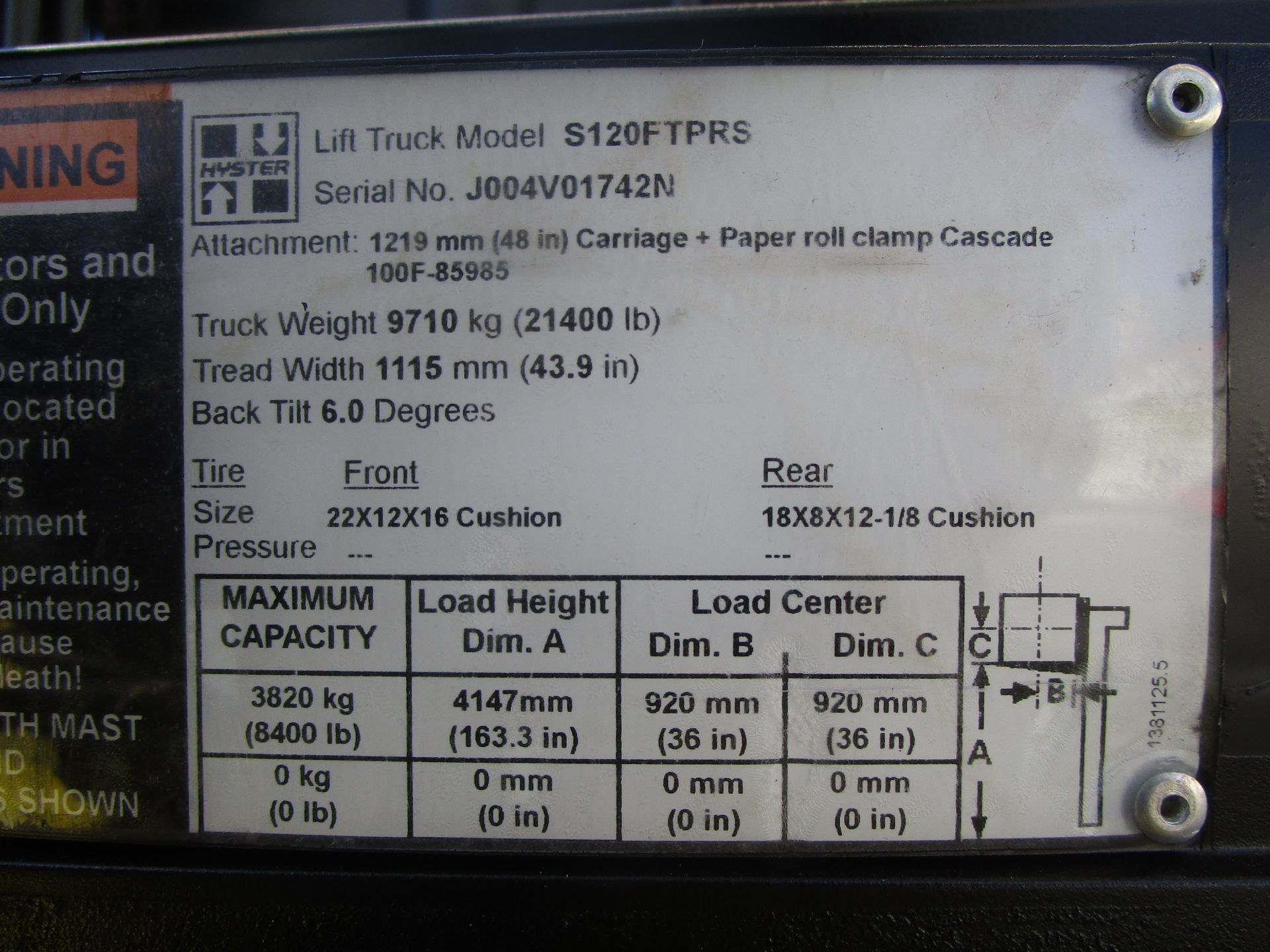 2015 Hyster S120FTPRS 12,000lb Forklift - Image 16 of 16