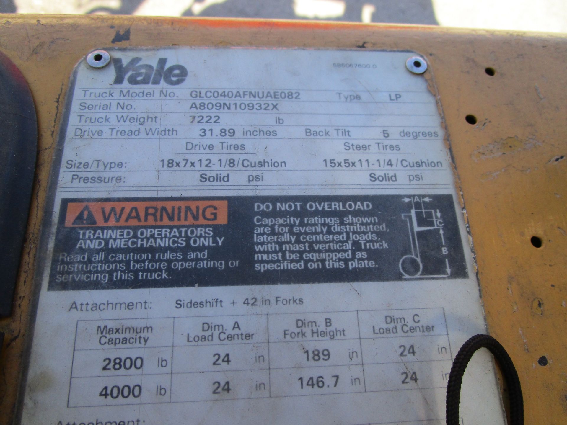 Yale GLC040AF 4,000lb Forklift - Image 16 of 16