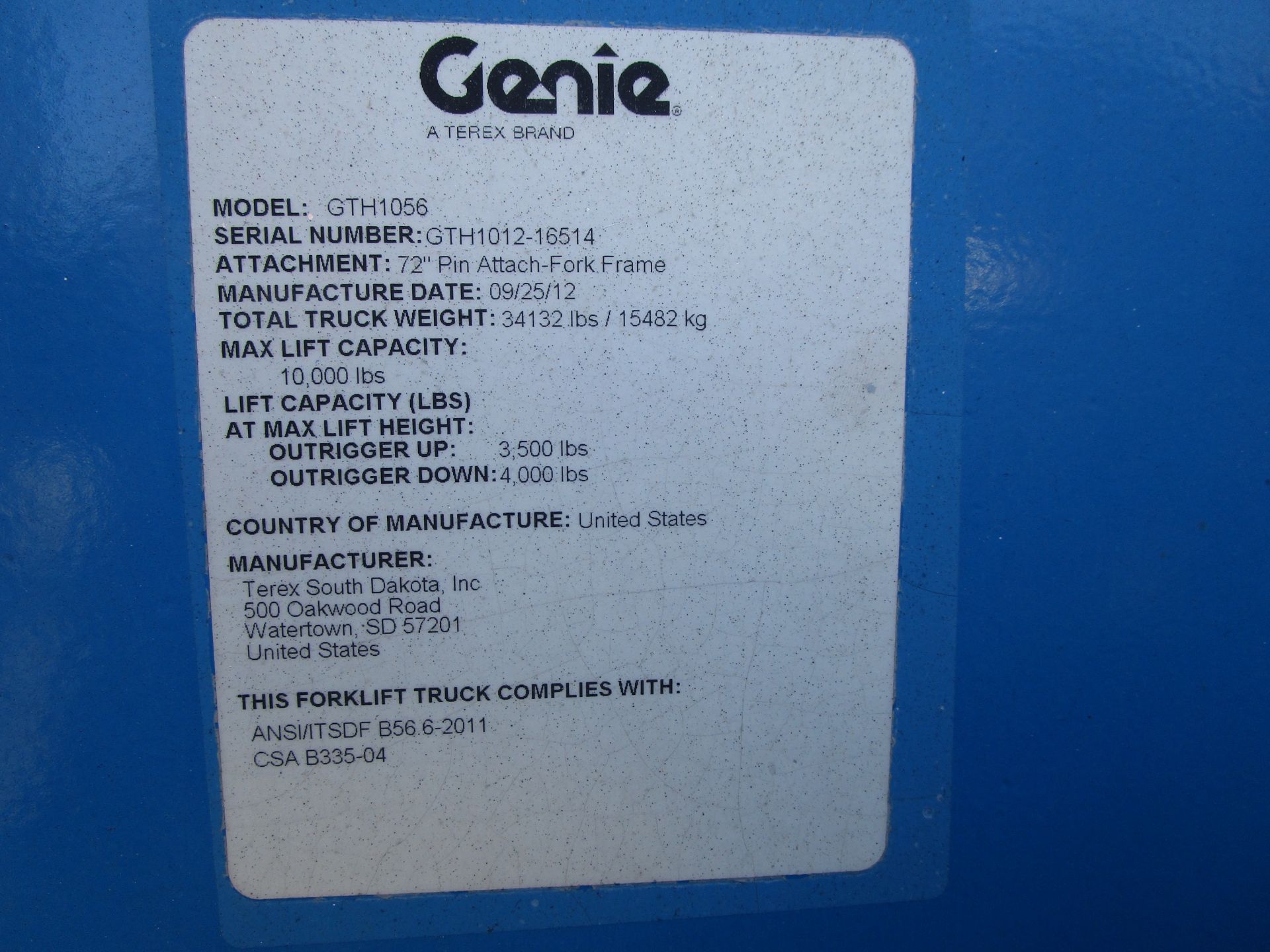 2012 Genie GTH1056 10,000lb Telescopic Forklift - Image 15 of 15