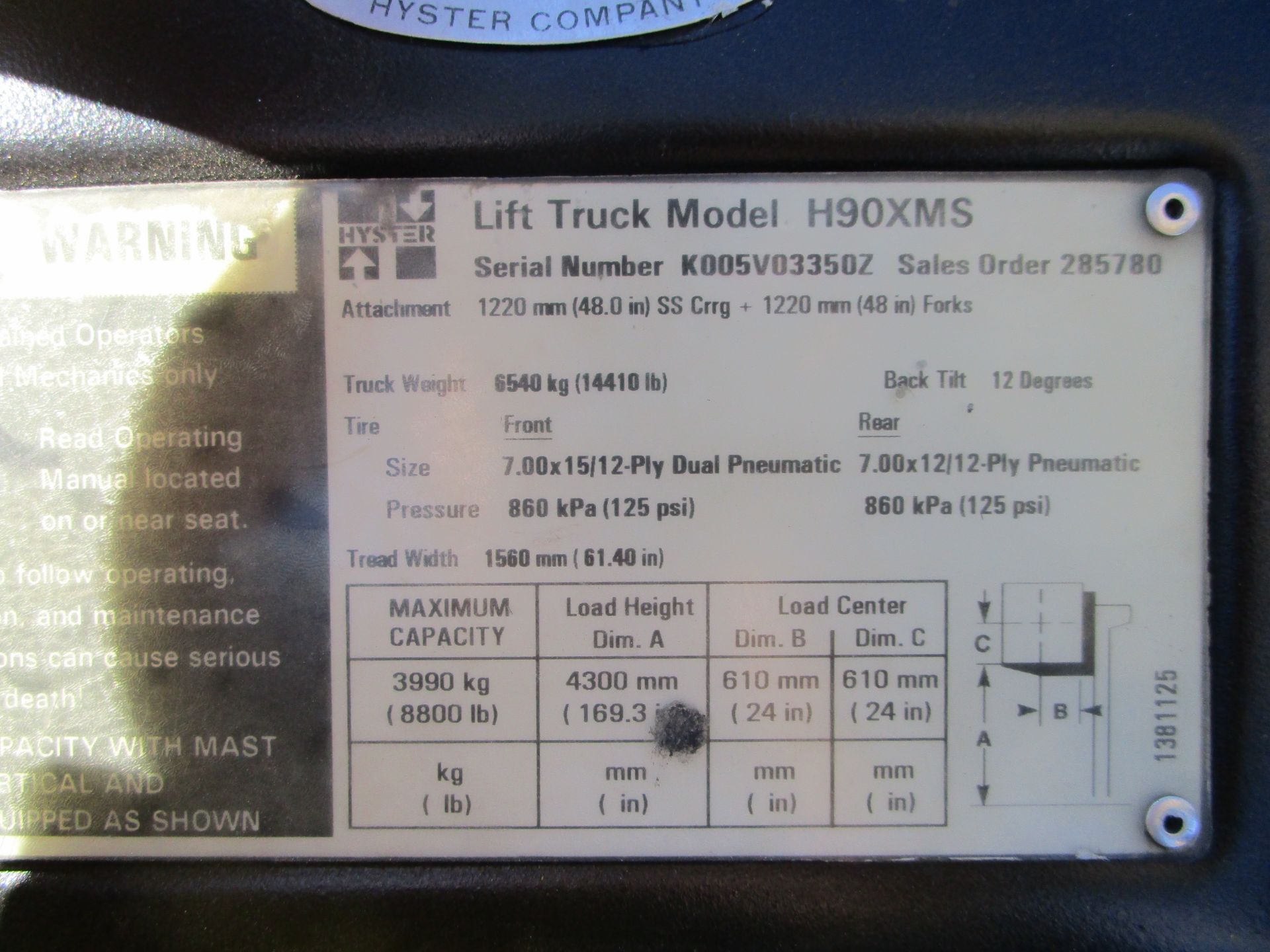 Hyster H90XMS 9,000lb Forklift - Image 17 of 17