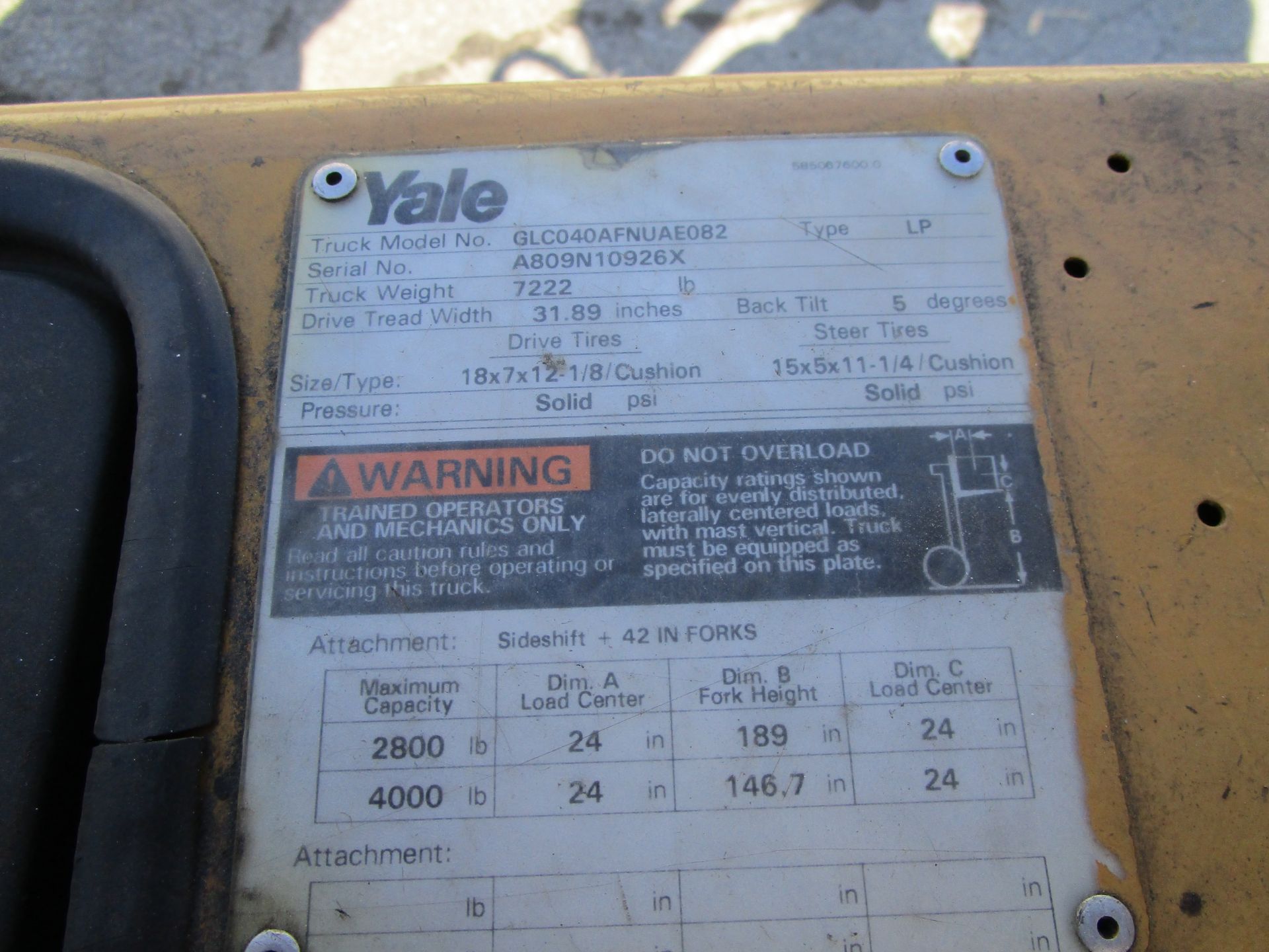 Yale GLC040AF 4,000lb Forklift - Image 20 of 20