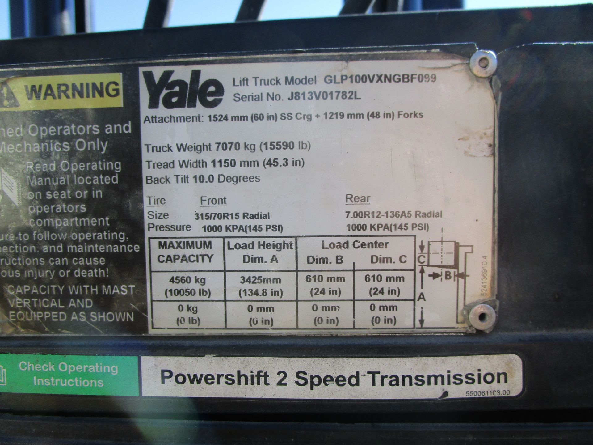 Yale GLP100VX 10,000lb Forklift - Image 17 of 17