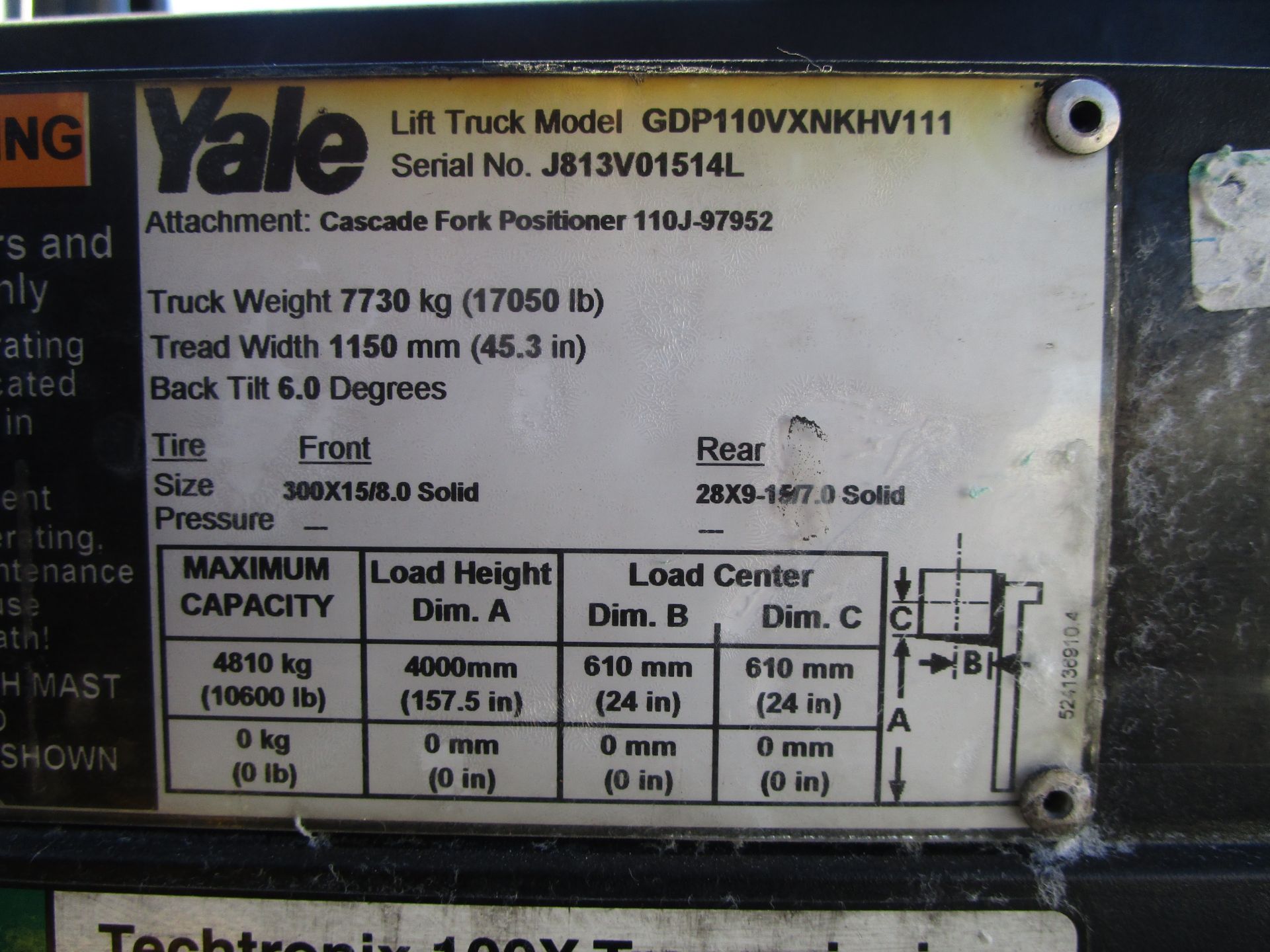 2014 Yale GDP110VX 11,000lb Forklift - Image 16 of 16