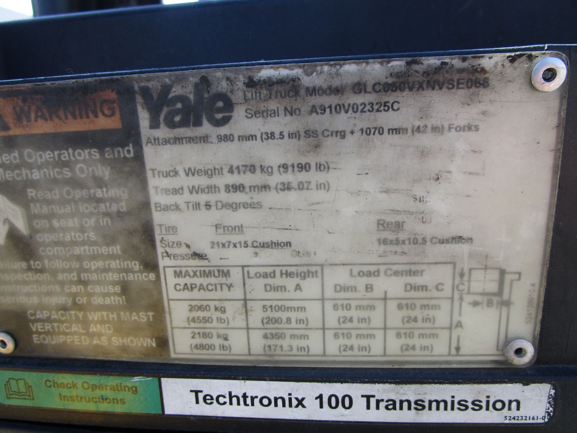 Yale GLC050VX 5,000 lb Forklift - Image 7 of 7