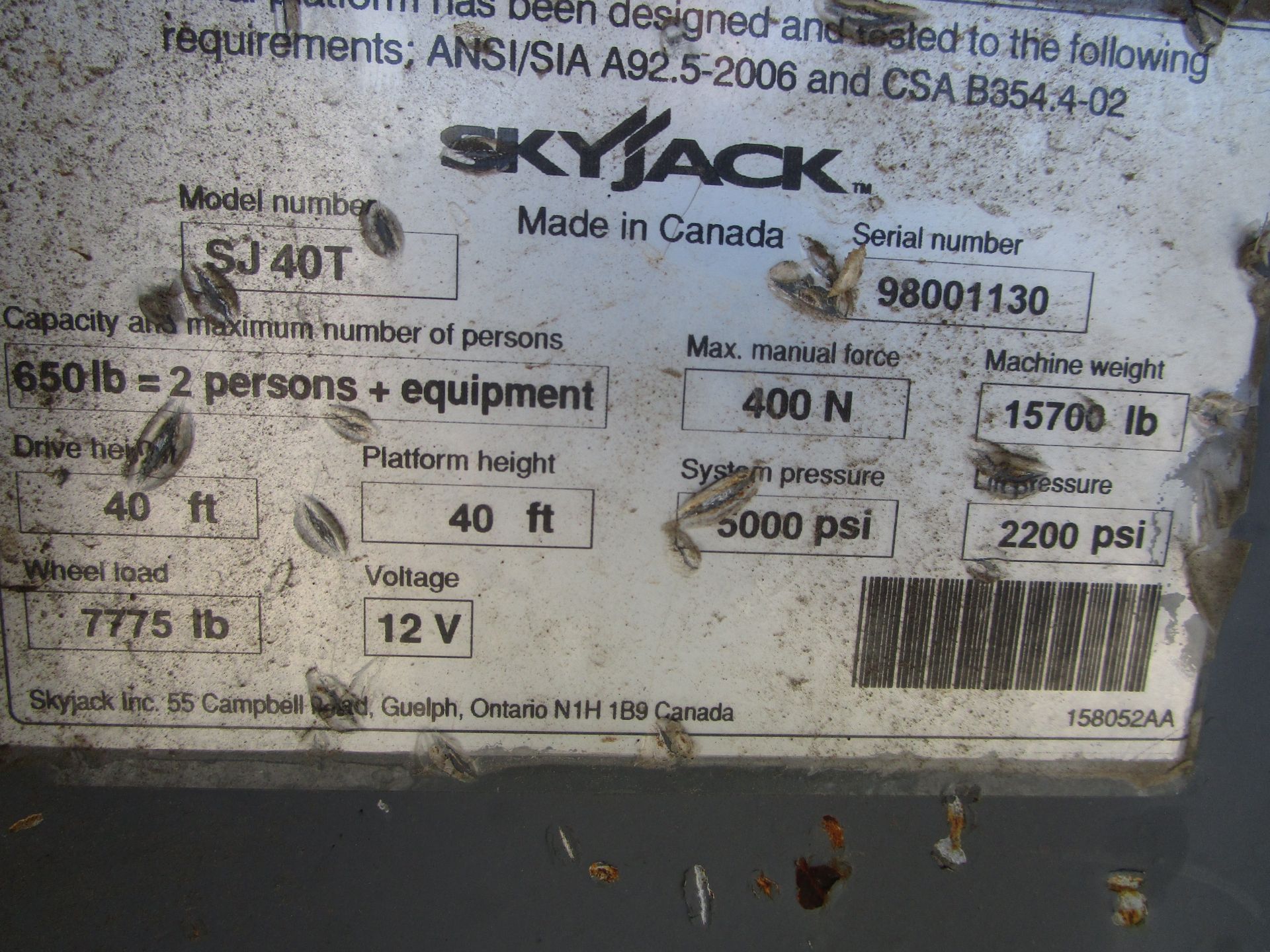 2014 Skyjack SJ40T Boom Lift - Image 11 of 11