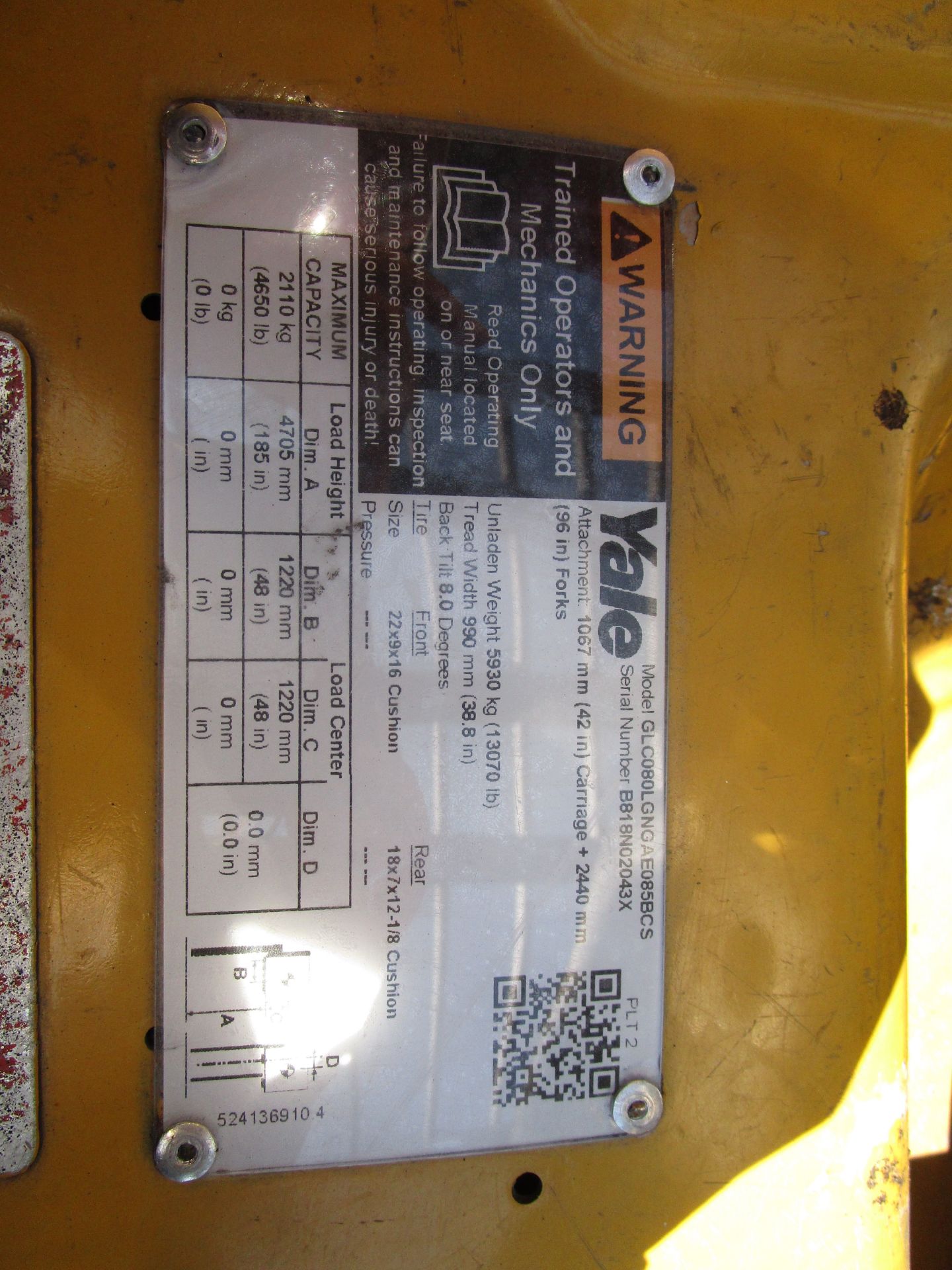 Yale GLC080LG 8,000 lb Forklift - Image 20 of 20