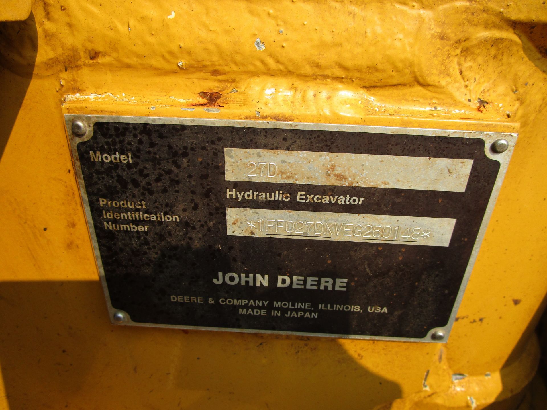 2015 John Deere 27D Excavator - Image 9 of 9
