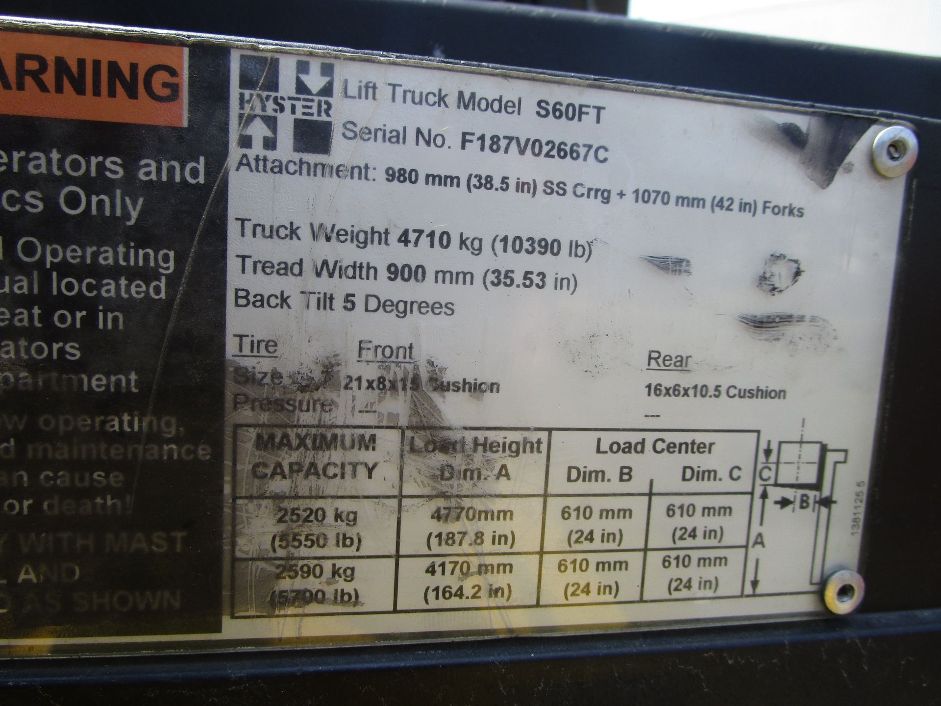 Hyster S60FT 6,000 lb Forklift - Image 7 of 7
