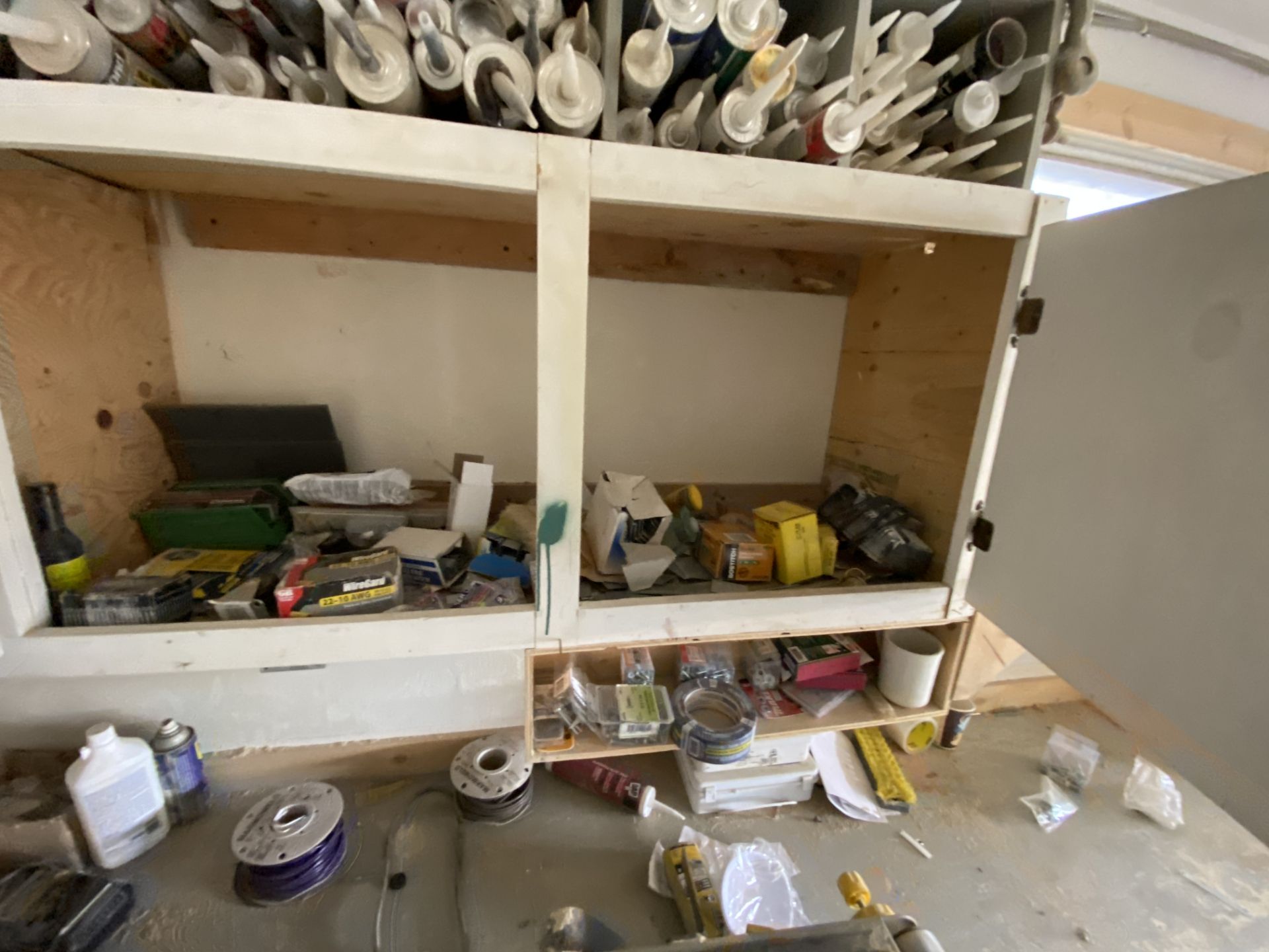 BALANCE OF PRODUCT IN FRONT ROOM OF WOODWORK SHOP INCL. ALL FASTENERS, PAINT, HARDWARE, SHELF - Image 16 of 17