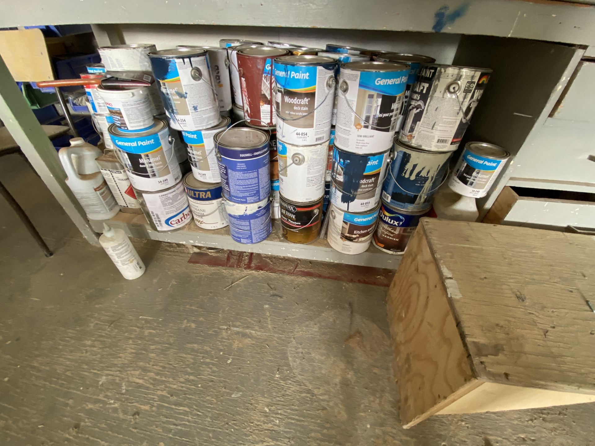 BALANCE OF PRODUCT IN FRONT ROOM OF WOODWORK SHOP INCL. ALL FASTENERS, PAINT, HARDWARE, SHELF - Image 11 of 17