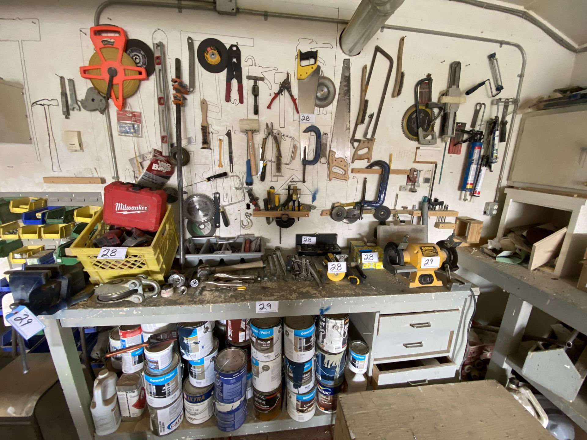 L/O HAND TOOLS ON WALL & BENCH