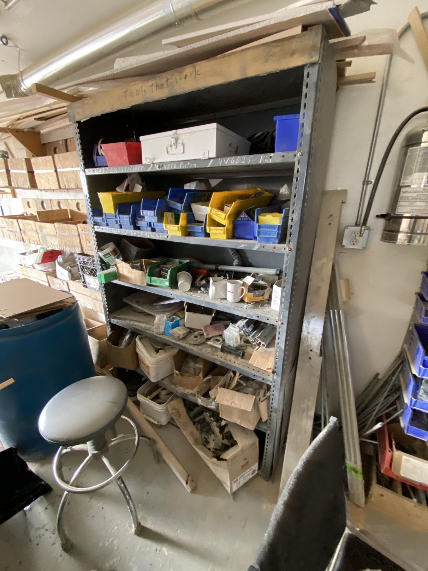 BALANCE OF PRODUCT IN FRONT ROOM OF WOODWORK SHOP INCL. ALL FASTENERS, PAINT, HARDWARE, SHELF - Image 12 of 17