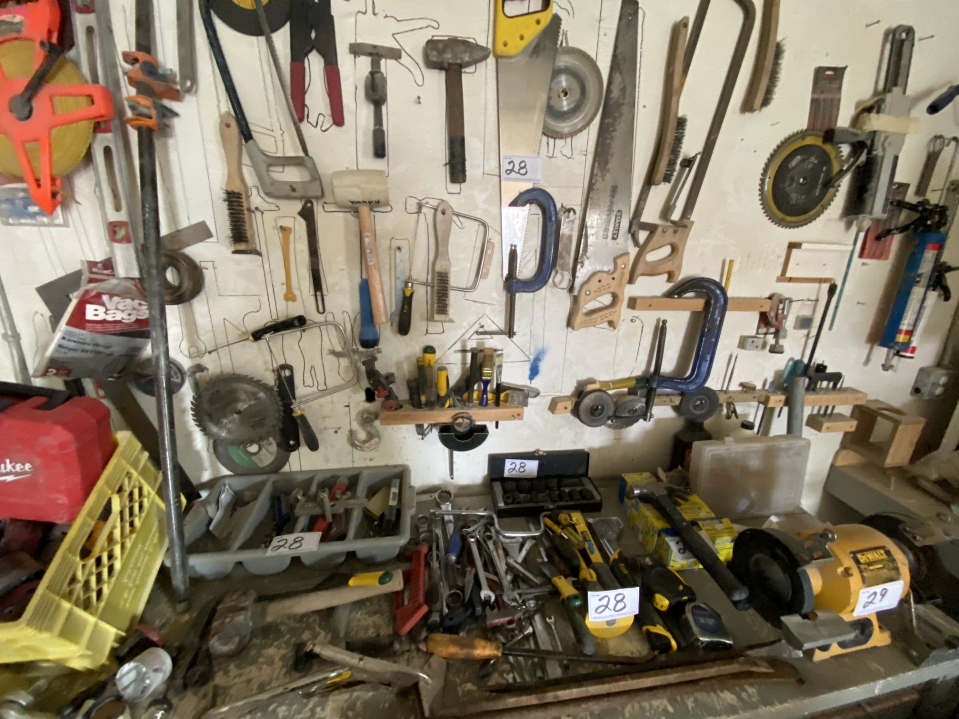 L/O HAND TOOLS ON WALL & BENCH - Image 3 of 3