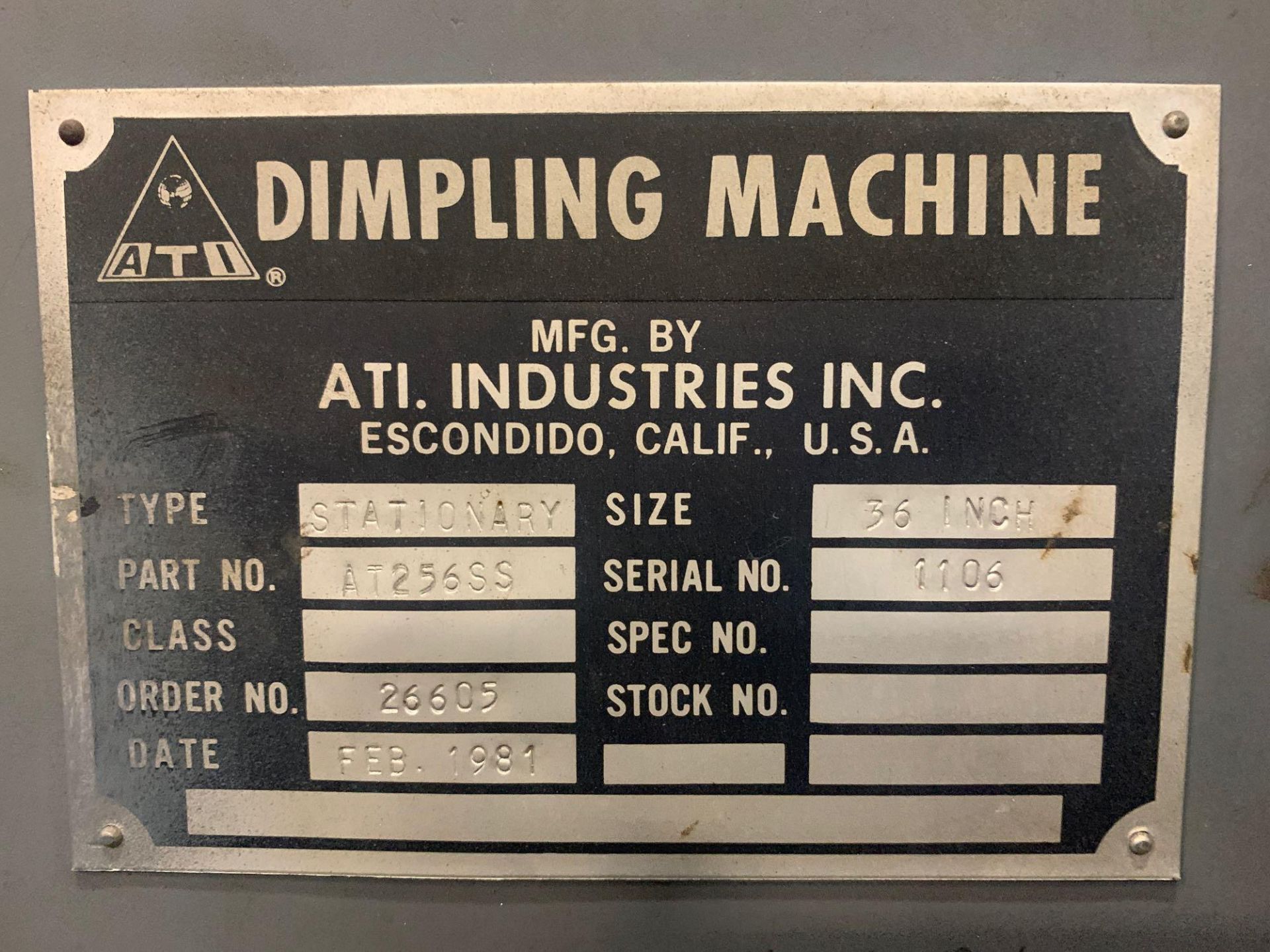 ATI Industries AT256SS Stationary Pneumatic Dimpling Machine , 36" - Image 19 of 20