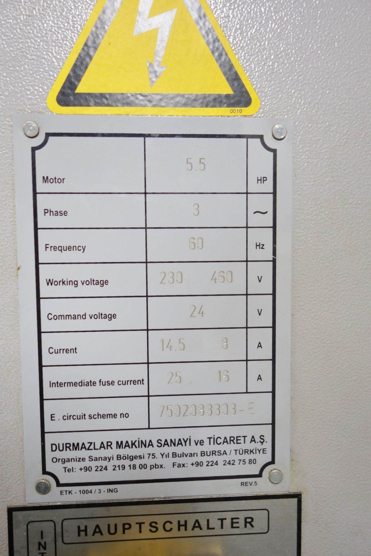 2008 Durma E 2040 CNC Press Brake, Serial Number 750208330, 3-Axis, 44-Ton x 6' - Image 8 of 10