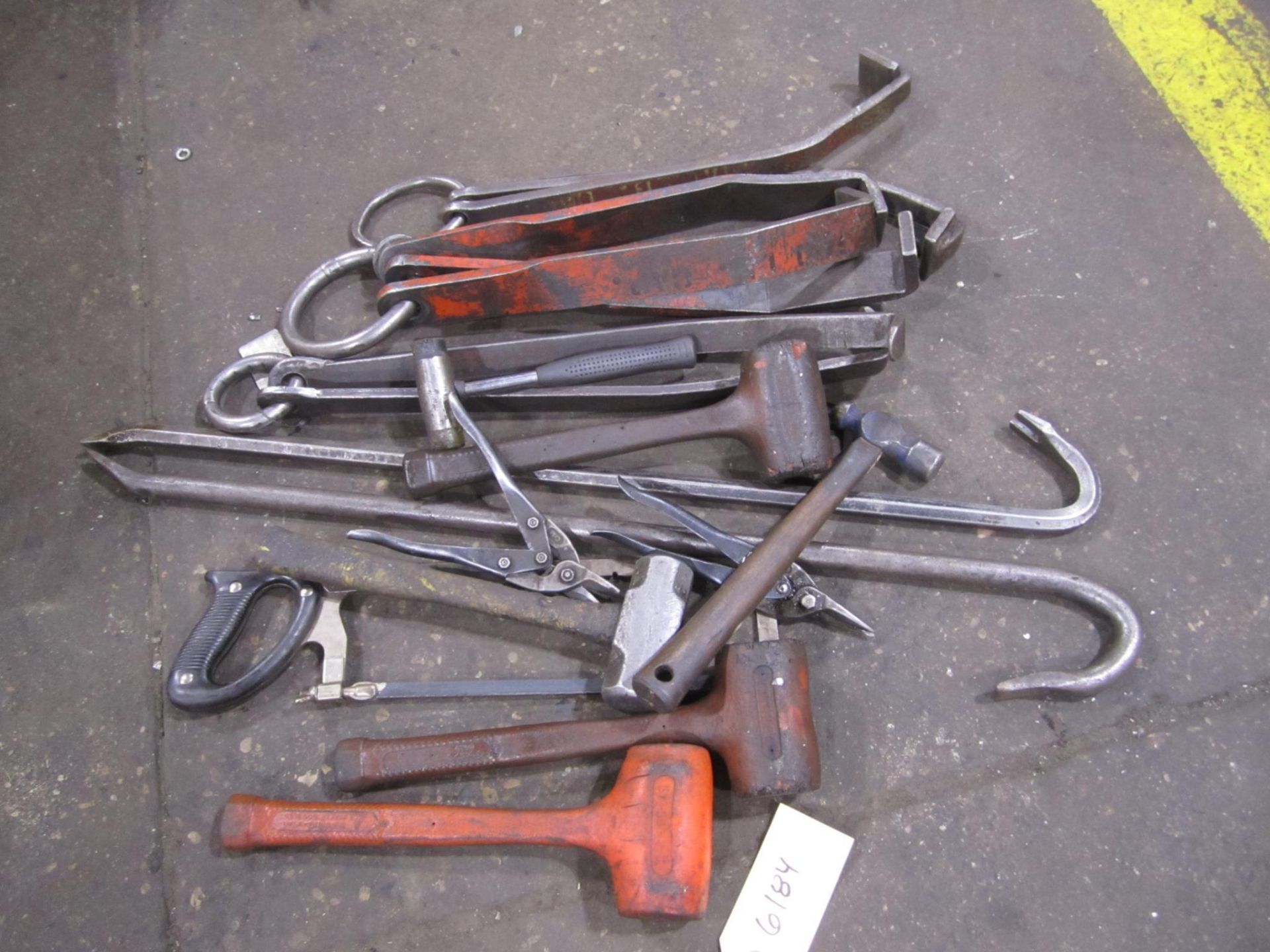 Assorted tools to include: Hammers, saws, snips, crow bars, lifting assemblies - Image 2 of 11