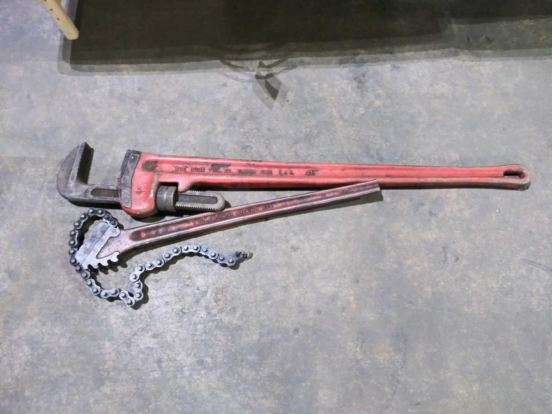 48" Ridgid pipe wrench and Ridgid C-36 chain wrench