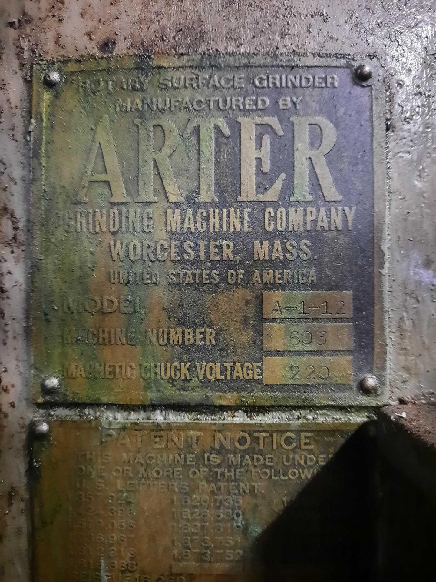 Arter rotary grinder, model A-1-12, serial 603, 14 inch chuck, overall dimensions 66 x 43 x 70 - Image 7 of 8
