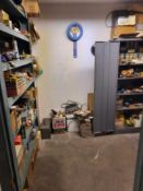 Contents or storage room to include: cabinets, shelves, saw blades, back supports, air hoses,