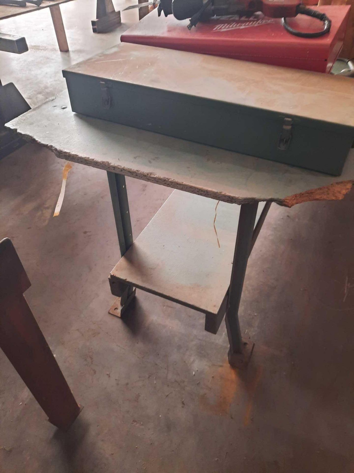 Metal leg work bench with wood top and lower shelf, 96 x 33 x 33 inches (contents not included) - Image 2 of 2