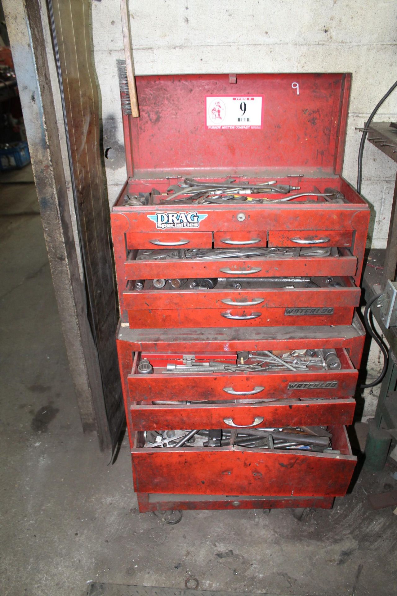 Waterloo Tool Box on Casters w/ Contents: Misc. Hand Tools, Sockets, Wrenches, Plyers, Etc.