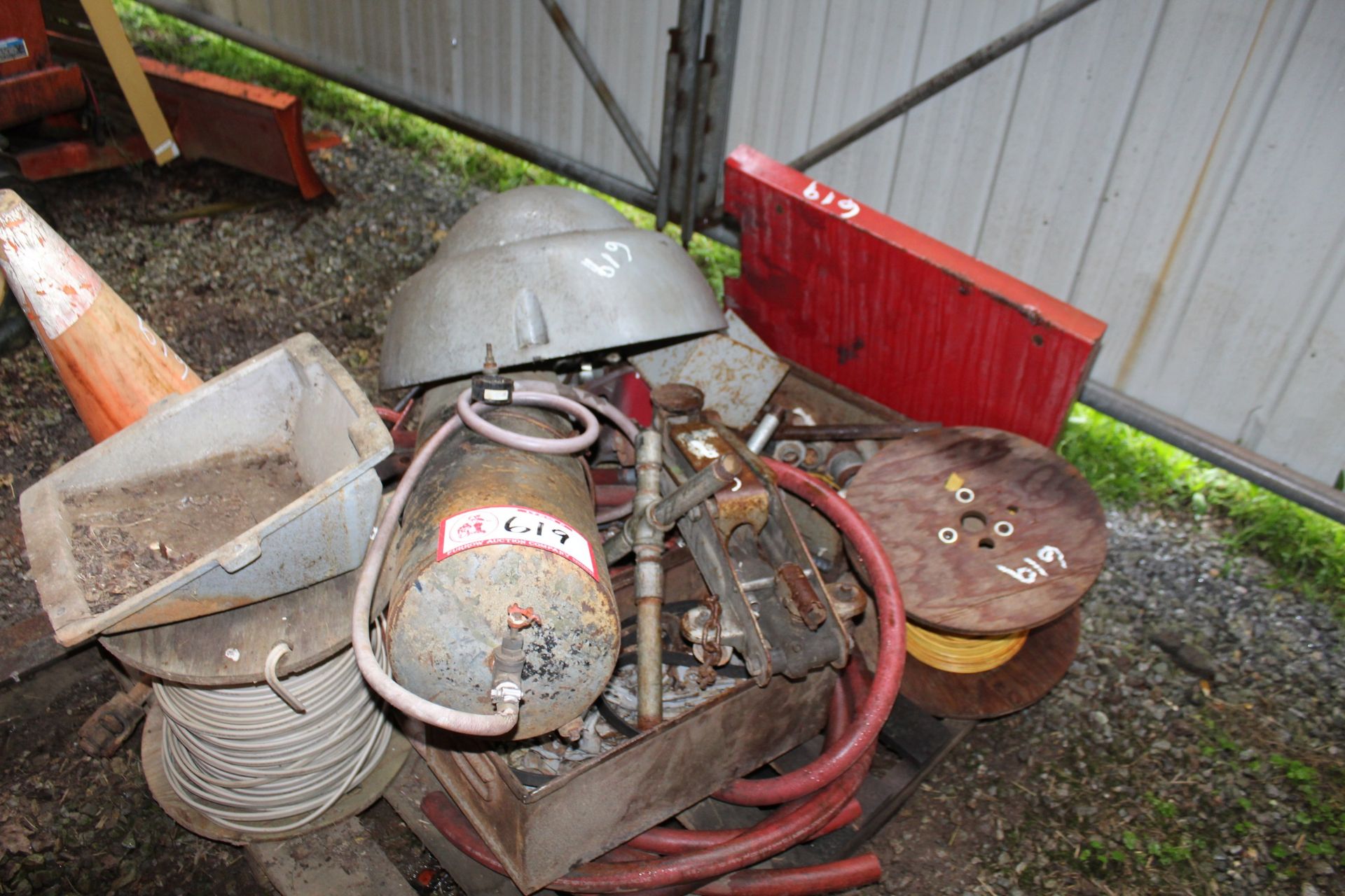 Contents of Pallet- Misc. Pipe Fittings, Wire, Air Tank, Etc.