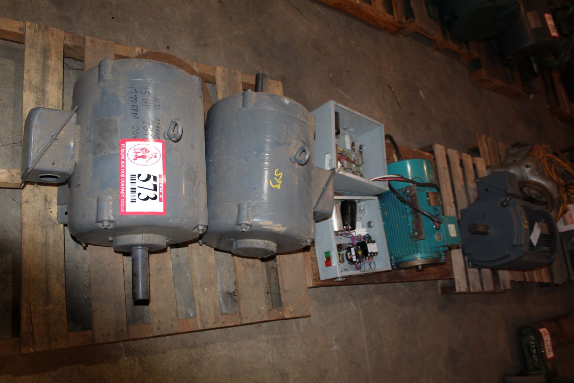 Contents of (3) Pallets- (4) Electric Motors (2) Electric Boxes 215hp and 125hp, 10hp