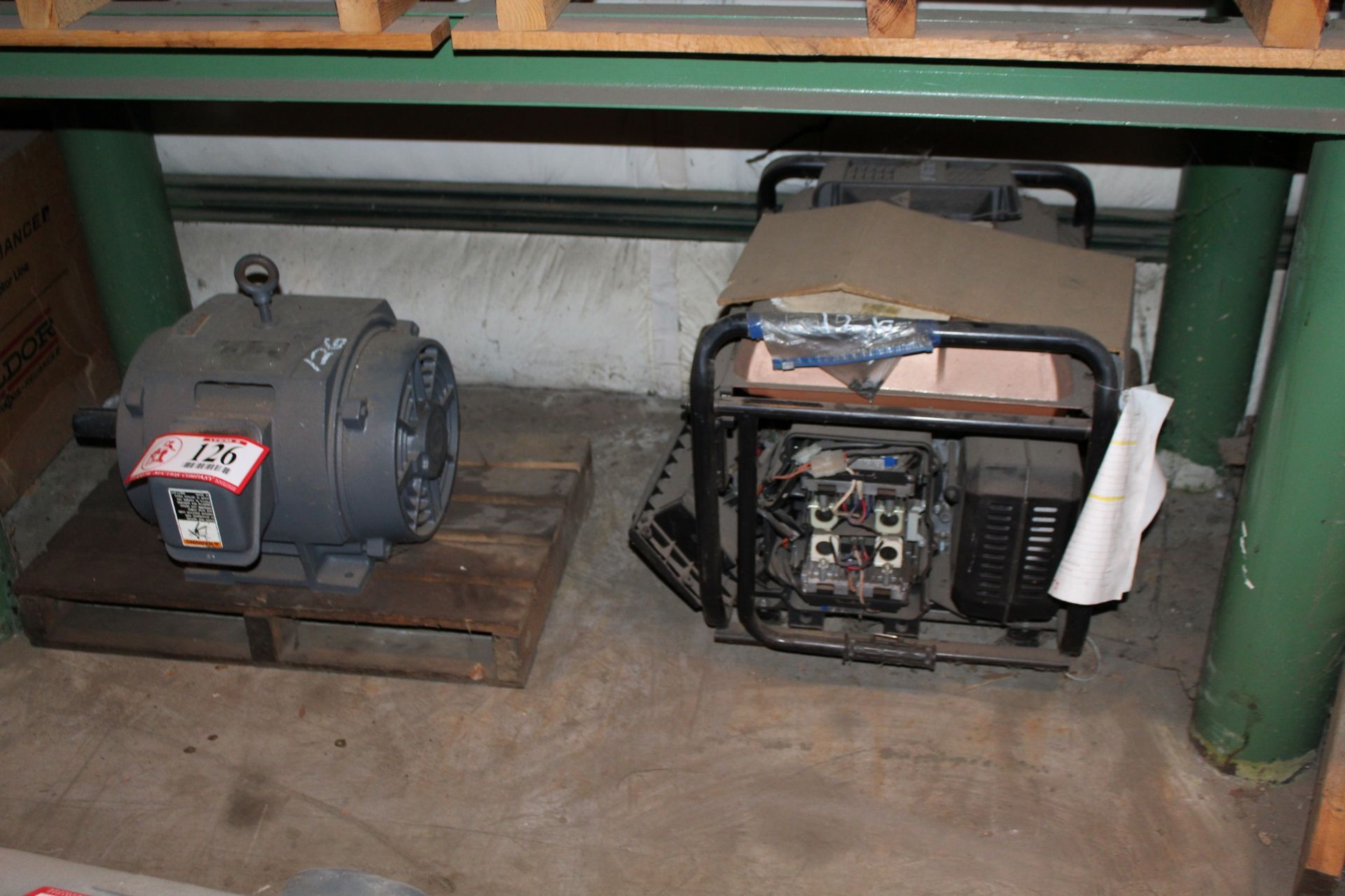 Contents of Bottom Shelf- Electric Motor on Pallet & Generator for parts *Taxable