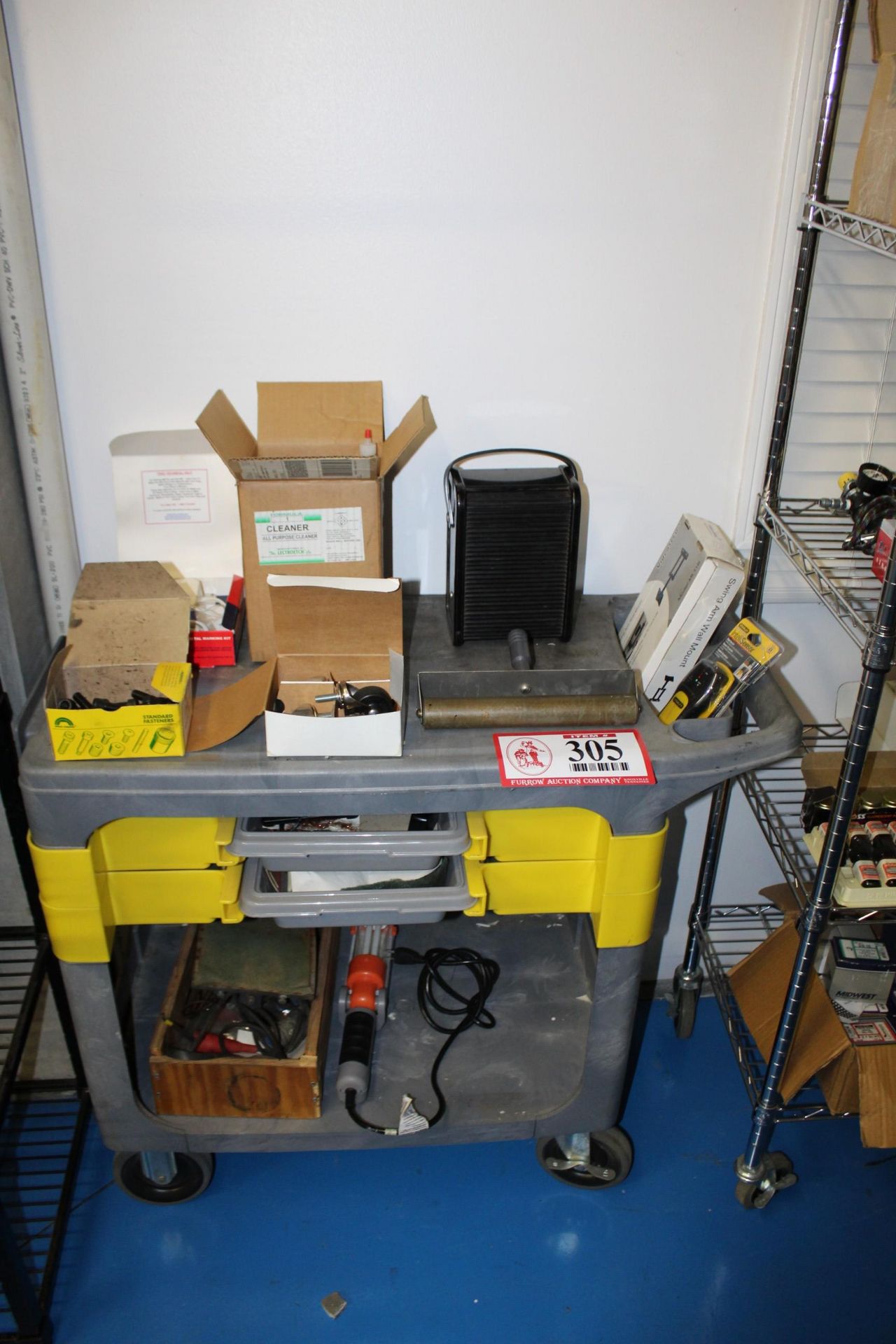 Cart & Contents: Electrical Sensor, Testers, Casters, Cap Screws, Etc.