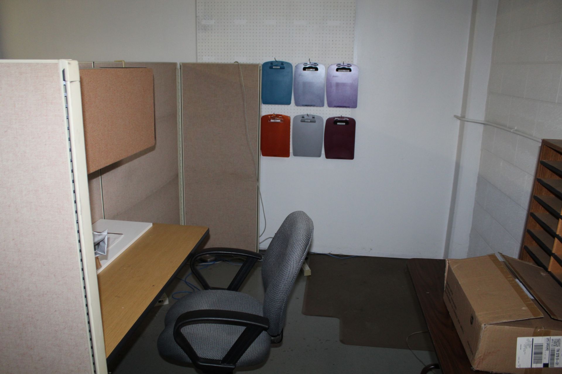 Cubicle Dividers w/ Desk, (3) Chairs, Clipboards, Folding Table, Letter Sorter, Etc. - Image 3 of 3