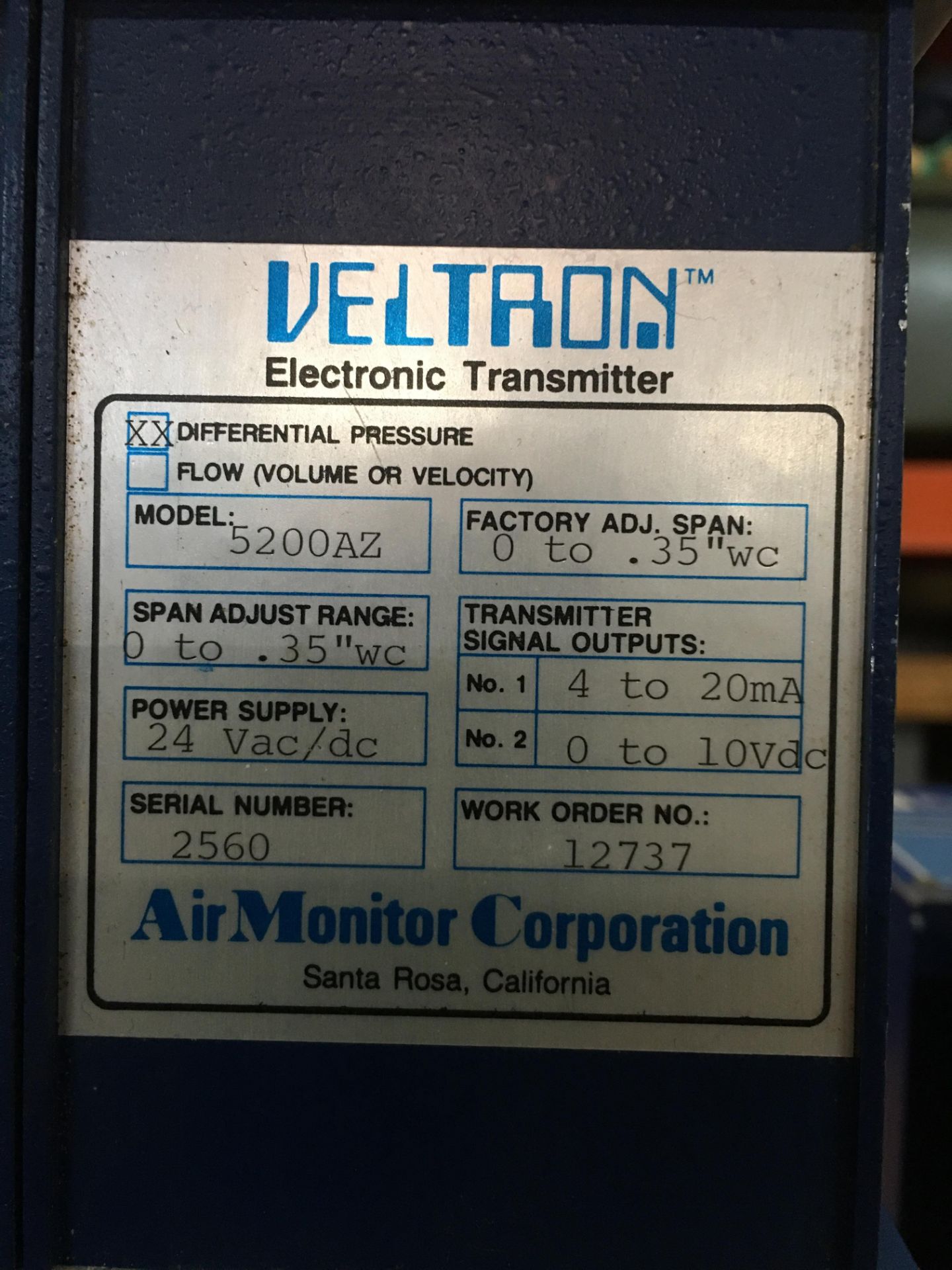 Air Monitor Corp. Veltron Electronic Series 5200AZ Transmitter - Image 3 of 3